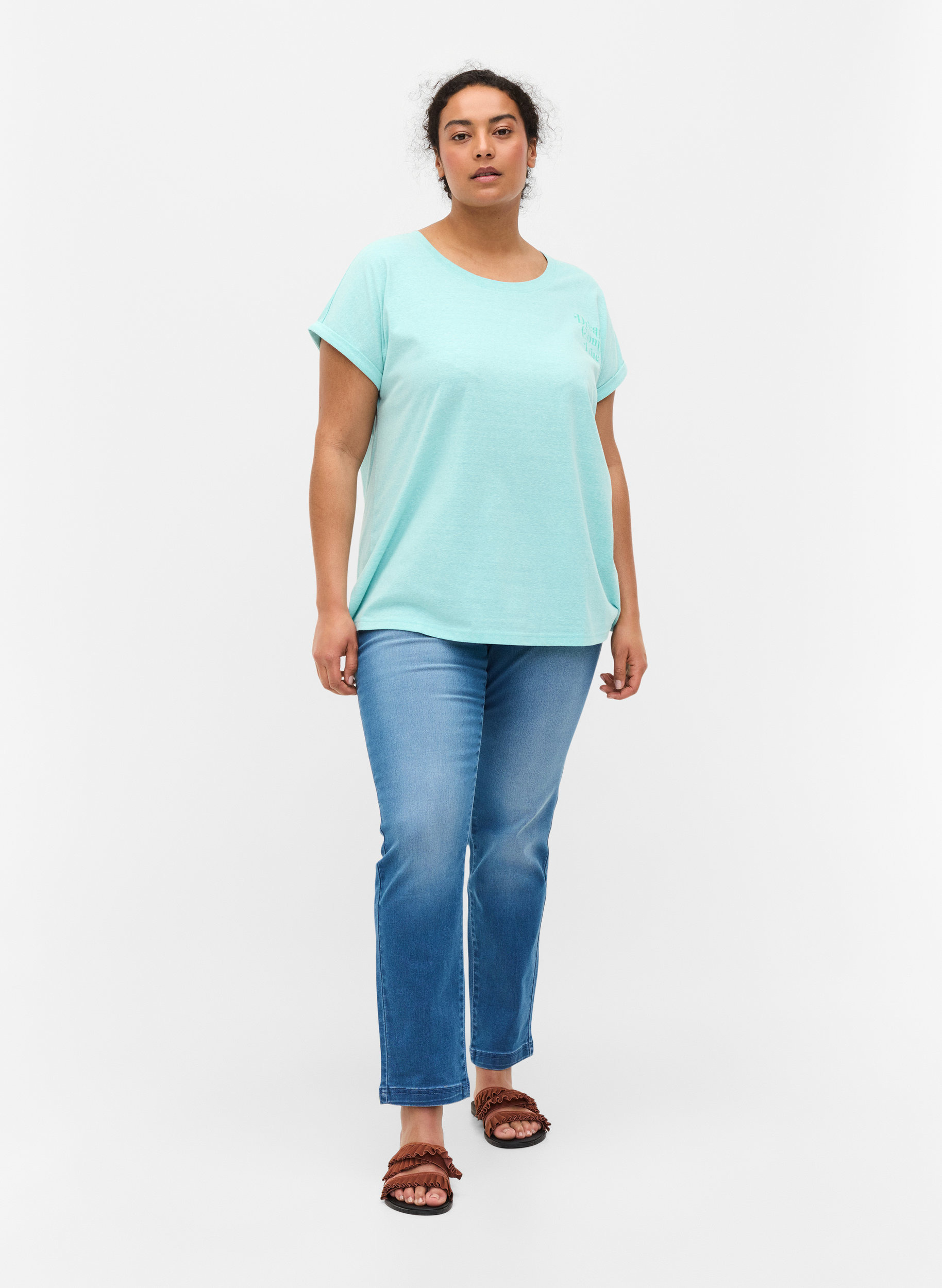 Meleret t-shirt i bomuld, Aqua Splash Melange, Model image number 2