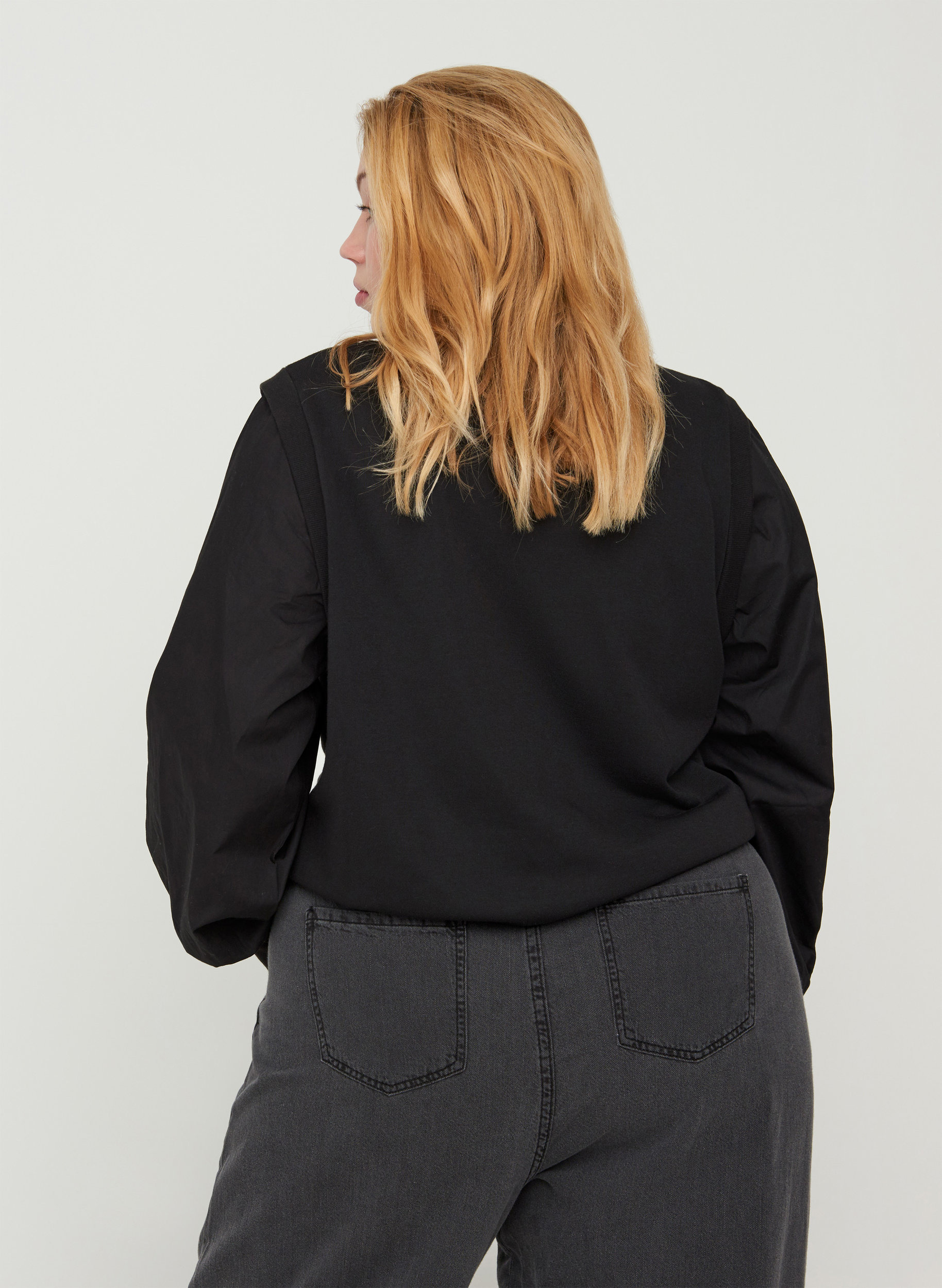 Sweatshirt med lange ærmer og ribkanter, Black, Model image number 1