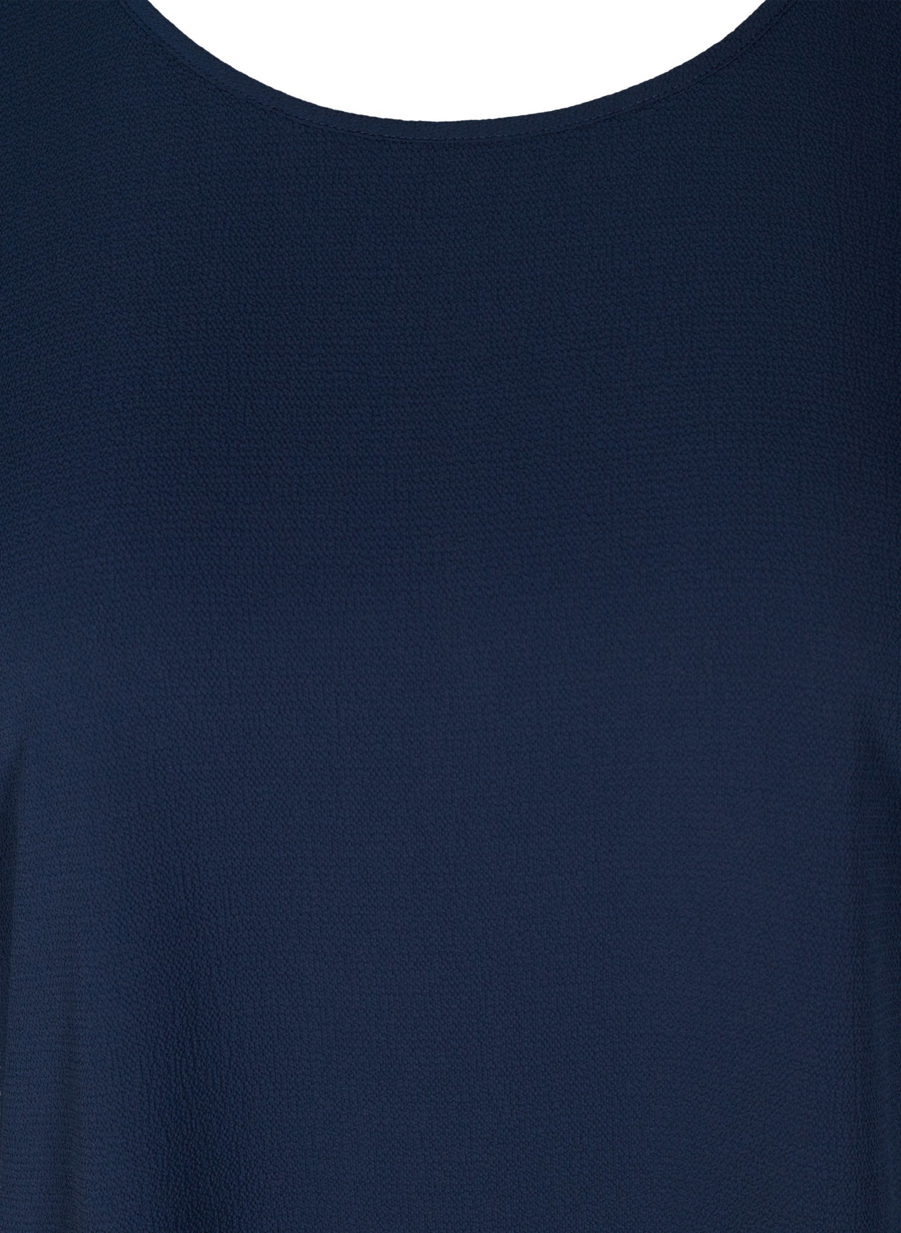 Bluse med korte ærmer og rund halsudskæring, Navy Blazer, Packshot image number 2