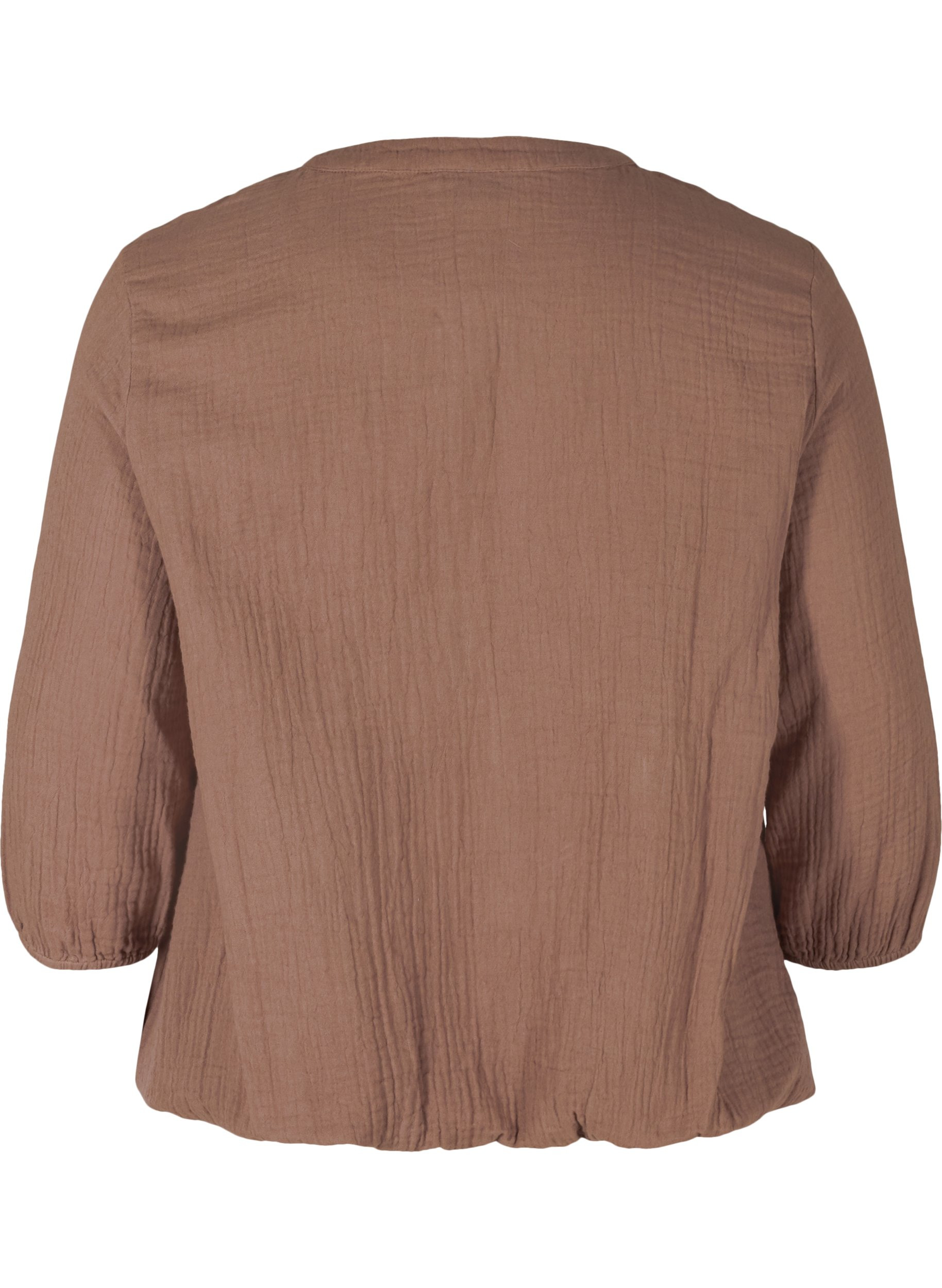 Bomulds bluse med knapper og 3/4 ærmer, Deep Taupe, Packshot image number 1
