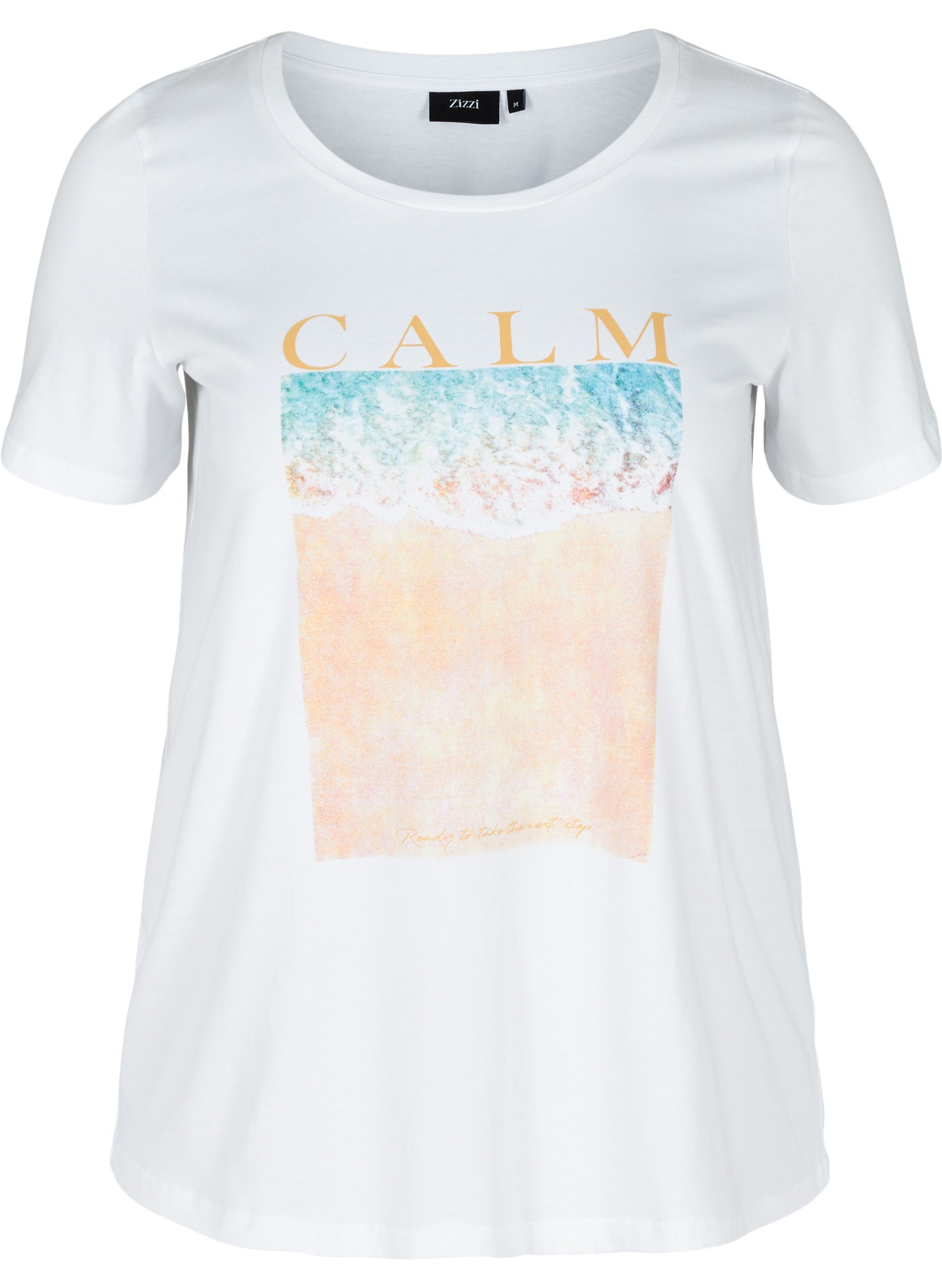 Kortærmet bomulds t-shirt med tryk, Bright White CALM, Packshot image number 0