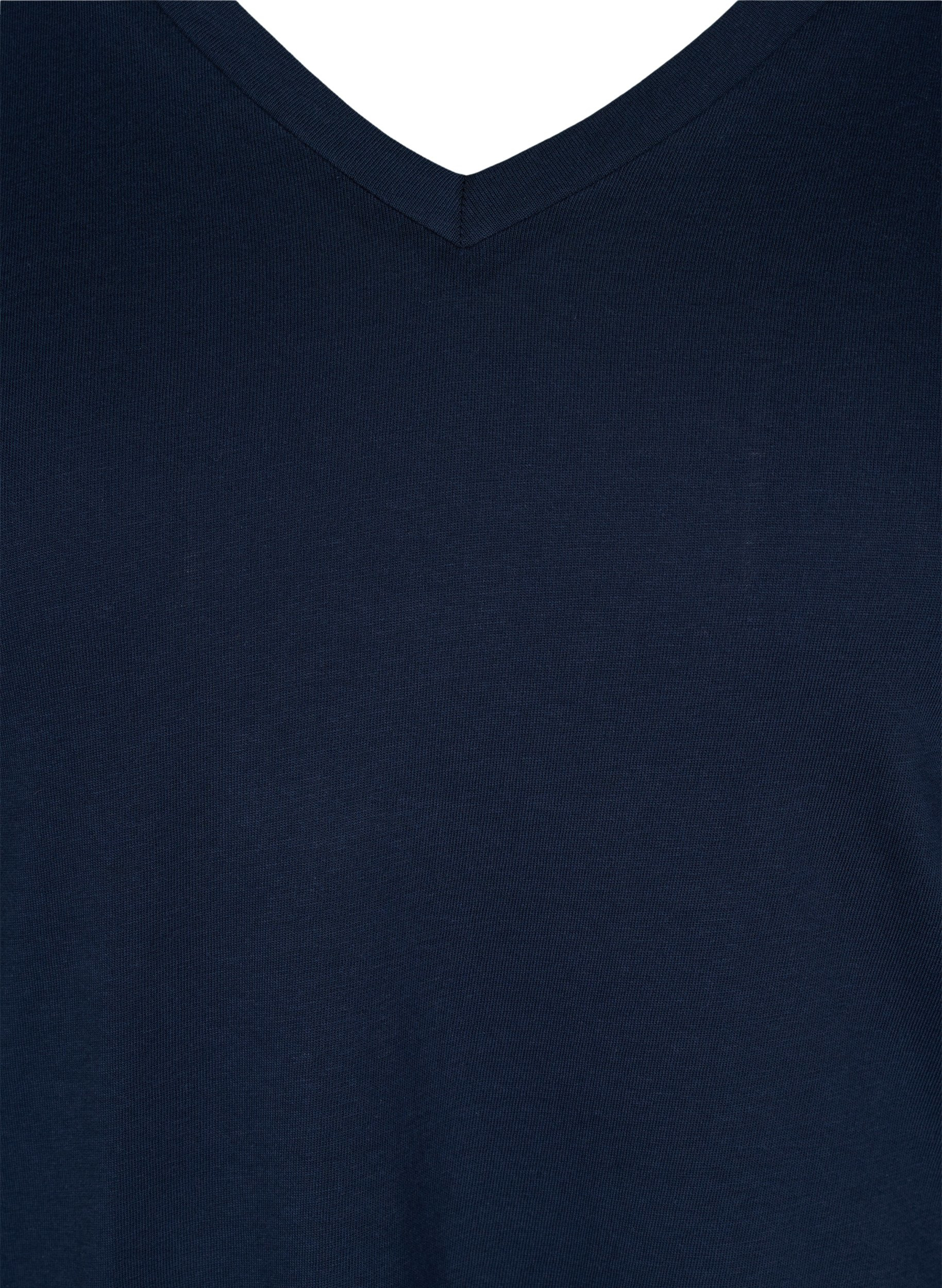 T-shirt i økologisk bomuld med v-udskæring, Navy Blazer, Packshot image number 2