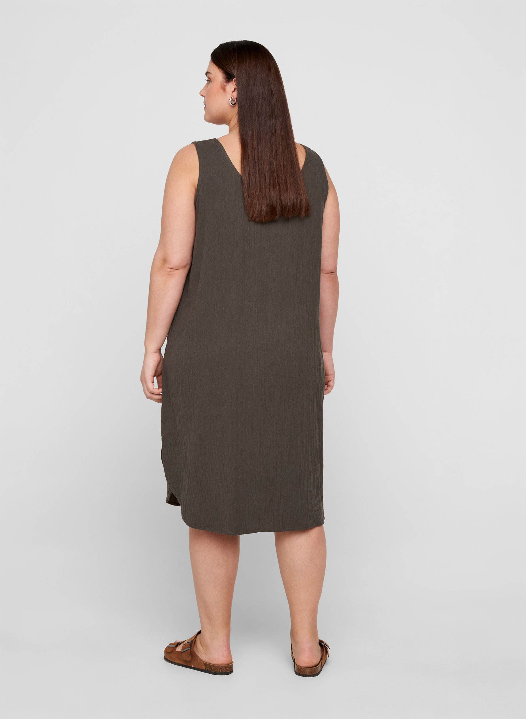 Ærmeløs bomulds kjole med a-form , Khaki As sample, Model image number 1