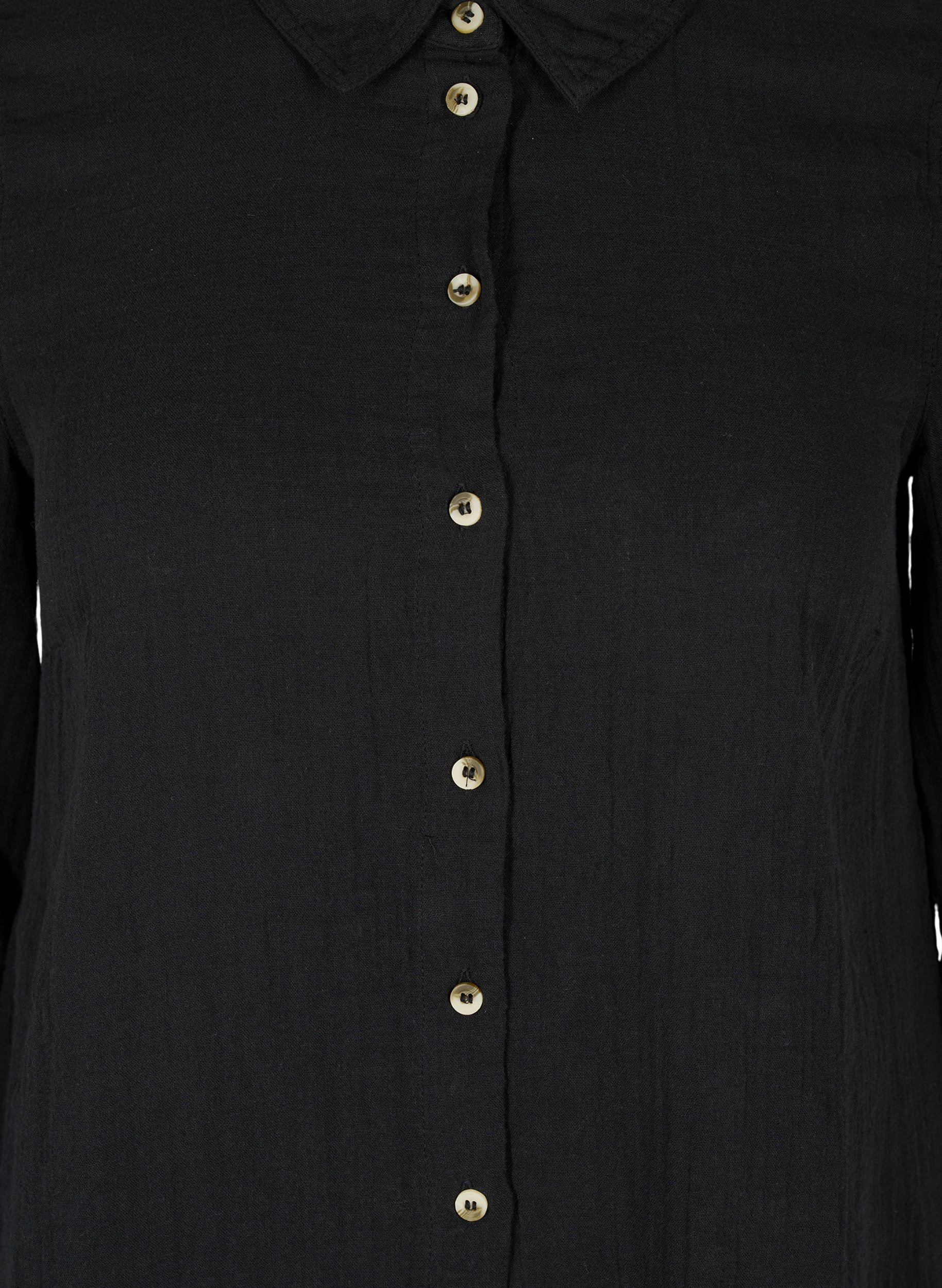 Lang bomulds skjorte med en klassisk  krave, Black, Packshot image number 2
