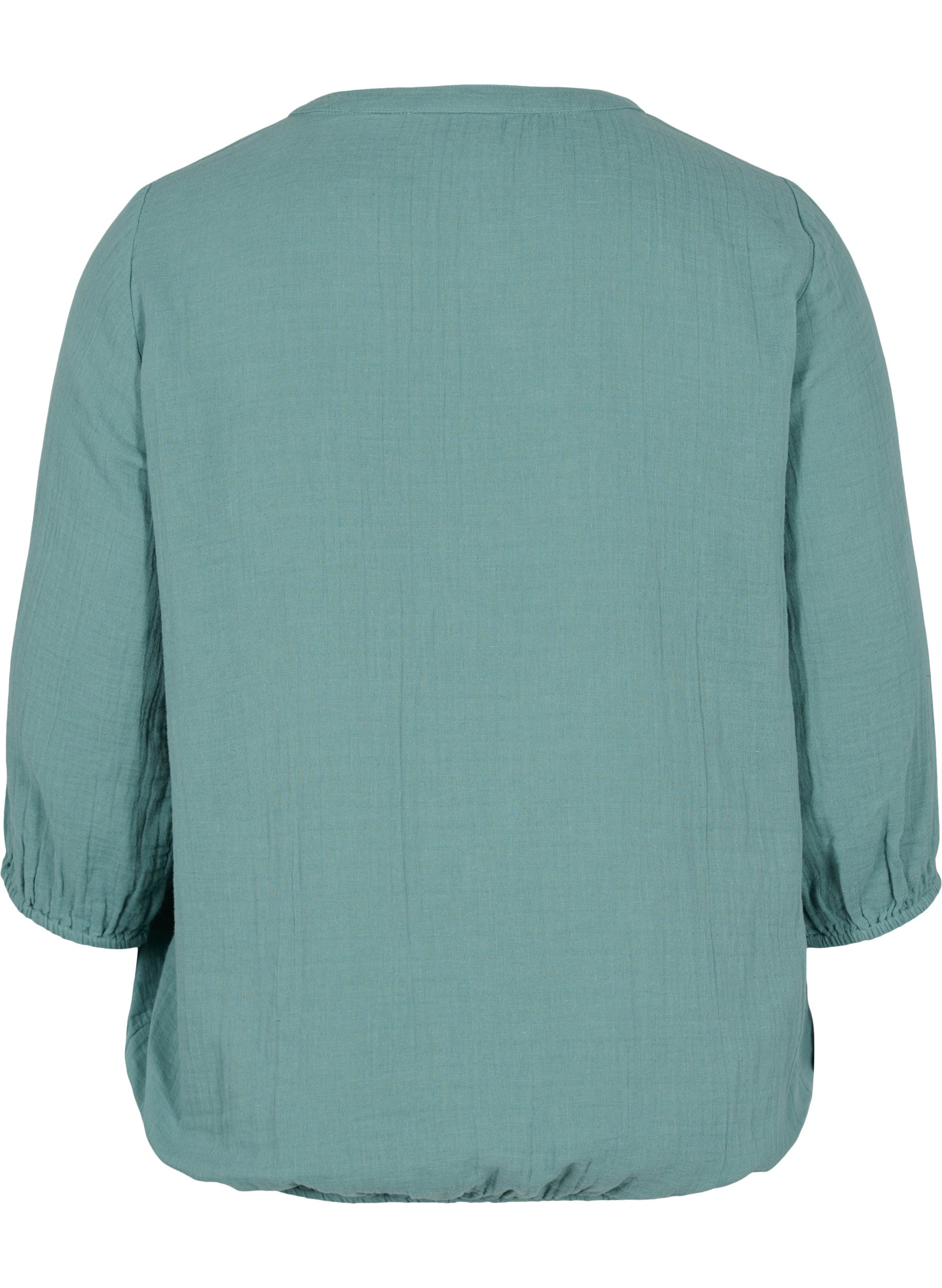 Bomulds bluse med knapper og 3/4 ærmer, Sagebrush Green, Packshot image number 1