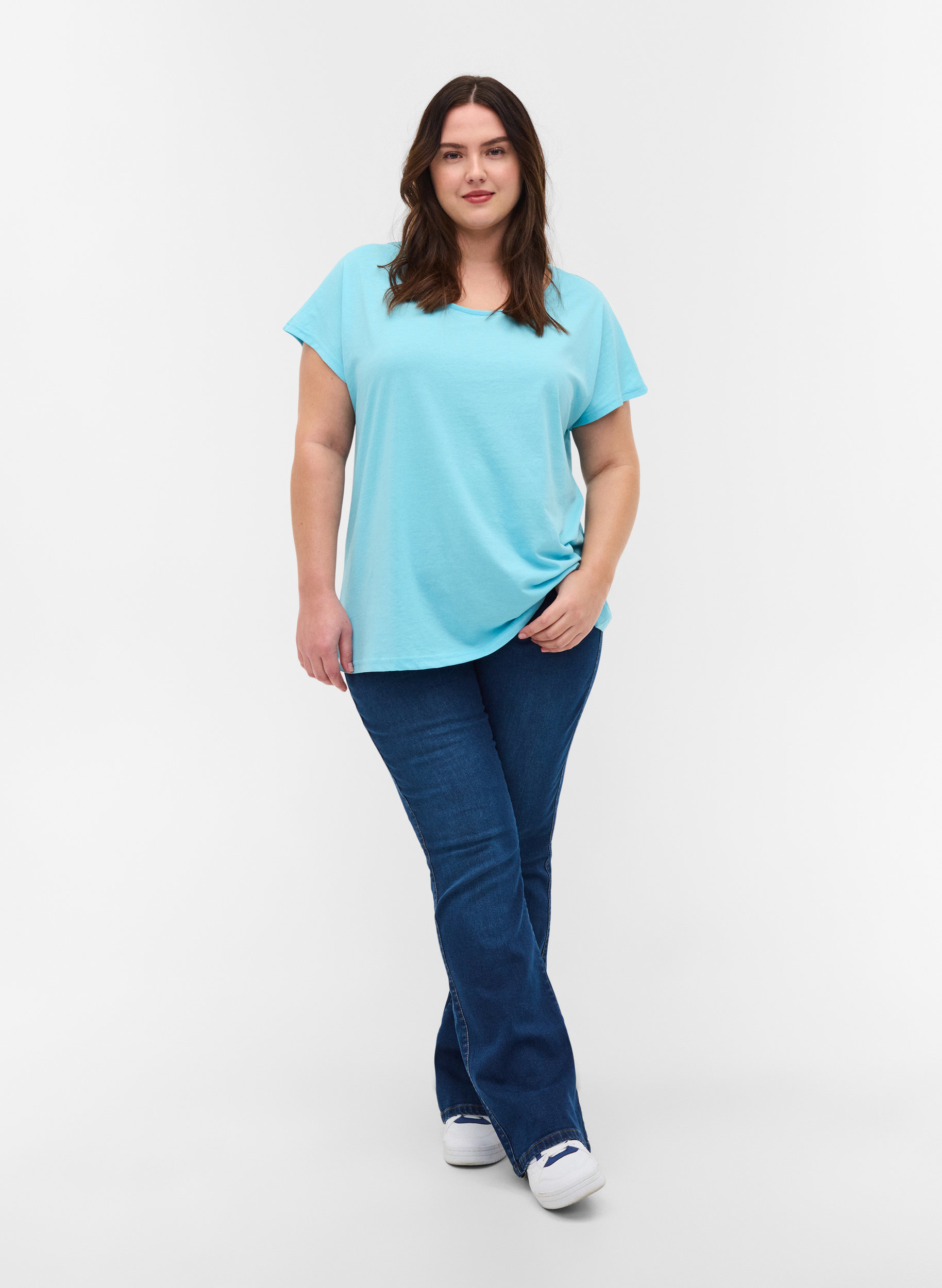 T-shirt i bomuldsmix, Blue Topaz, Model image number 2