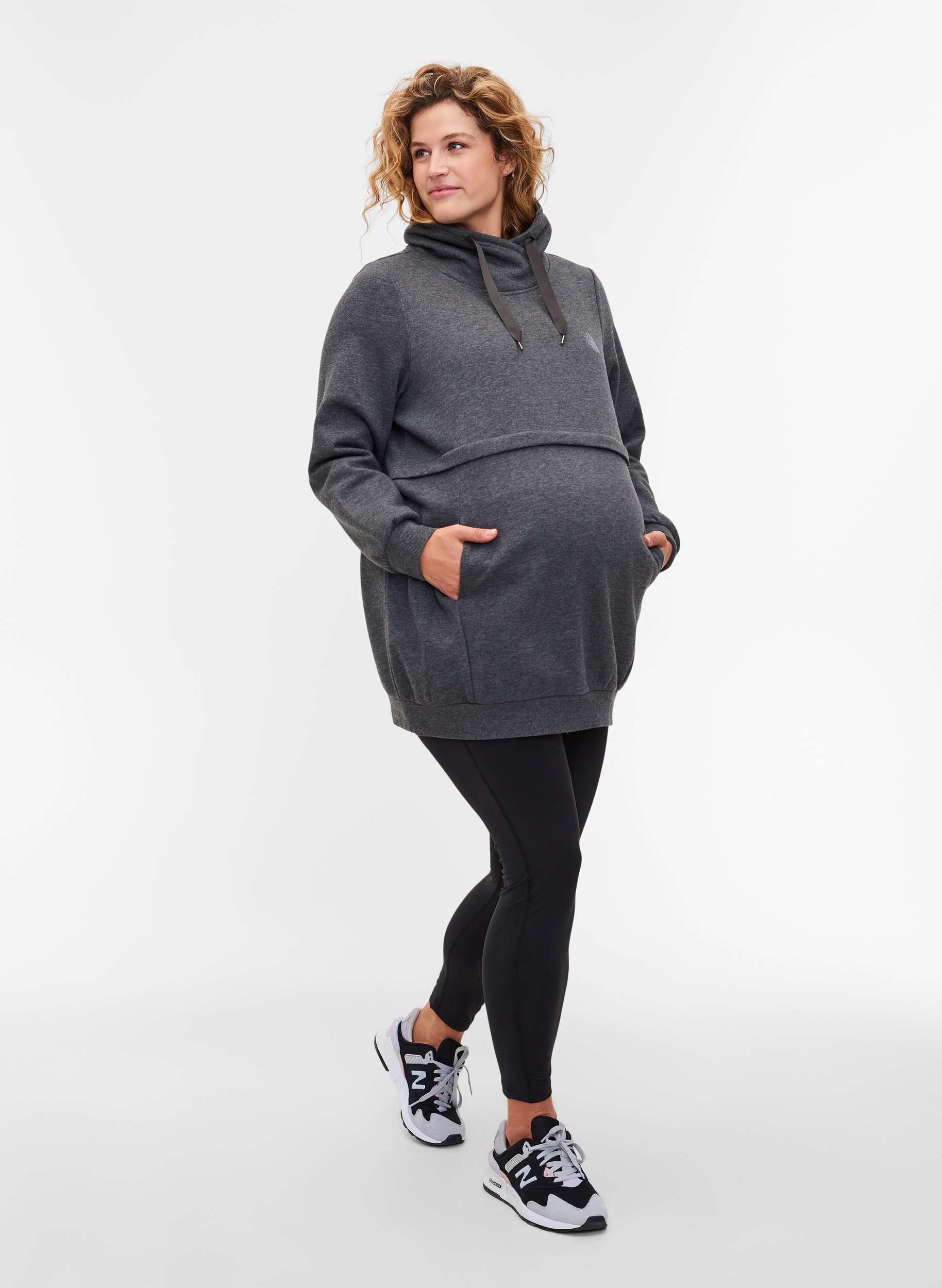 Graviditets sweatshirt med ammefunktion, Dark Grey Melange, Model image number 3