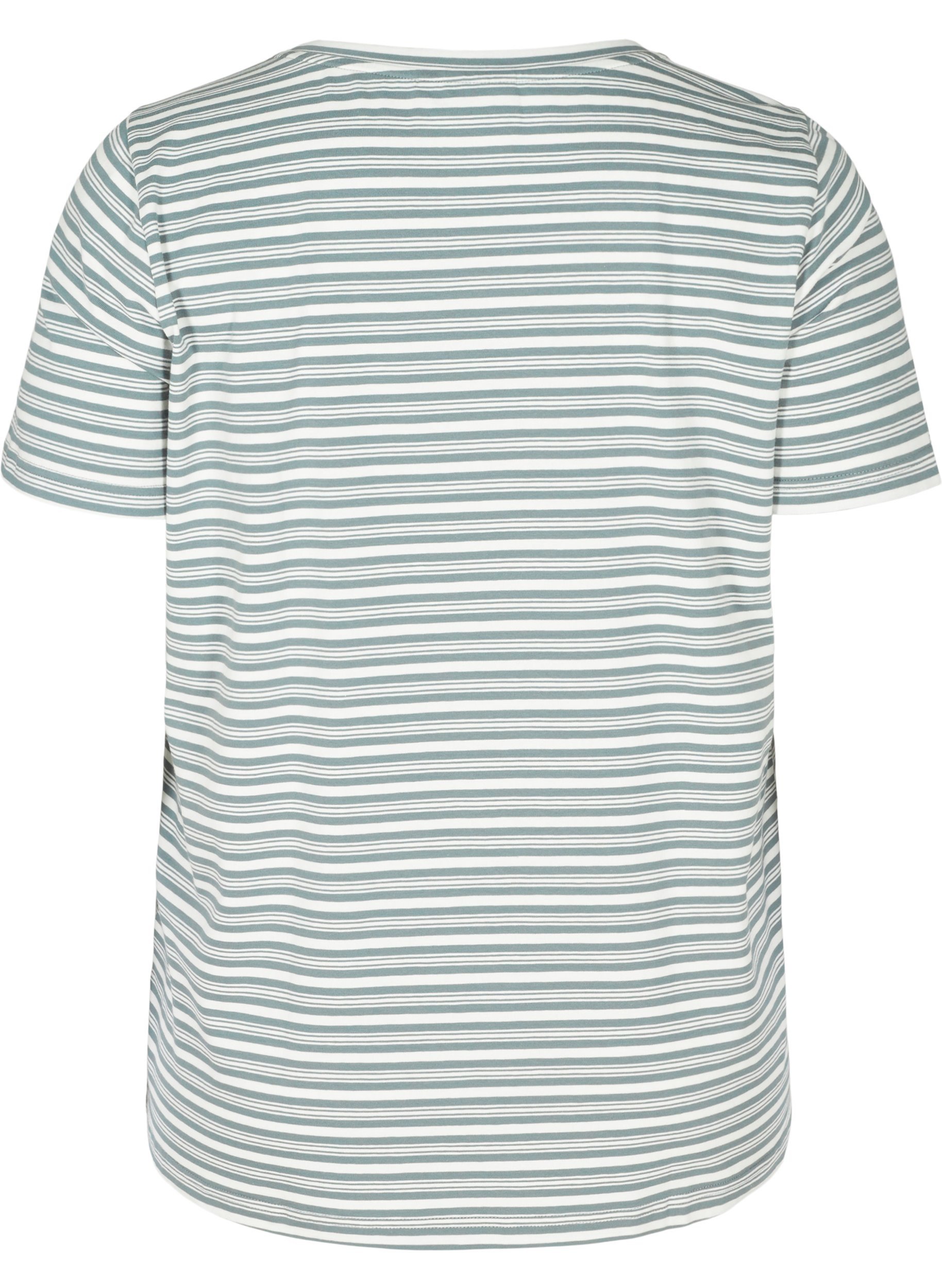 Stribet t-shirt i bomuld, Balsam Green w.Egret, Packshot image number 1