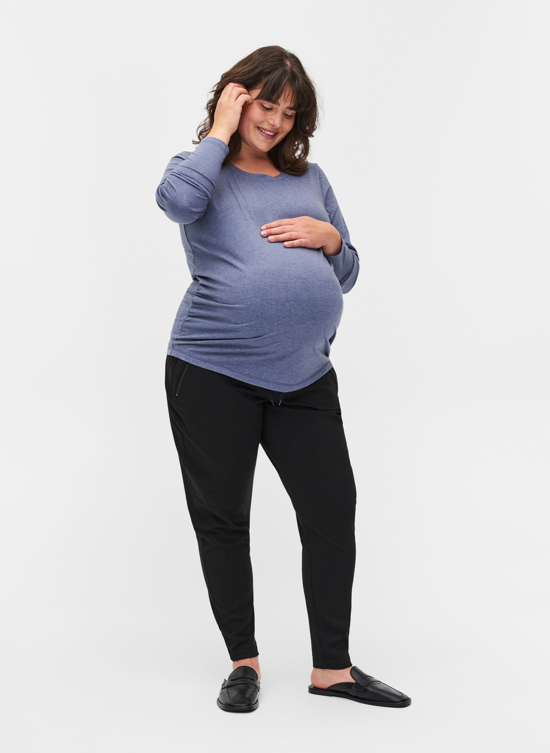Basis graviditets bluse med lange ærmer, Nightshadow Blue, Model image number 2