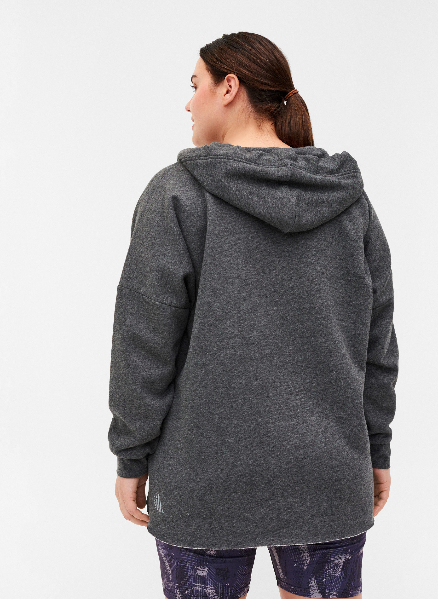 Sweatshirt med hætte og slids, Dark Grey Melange, Model image number 1