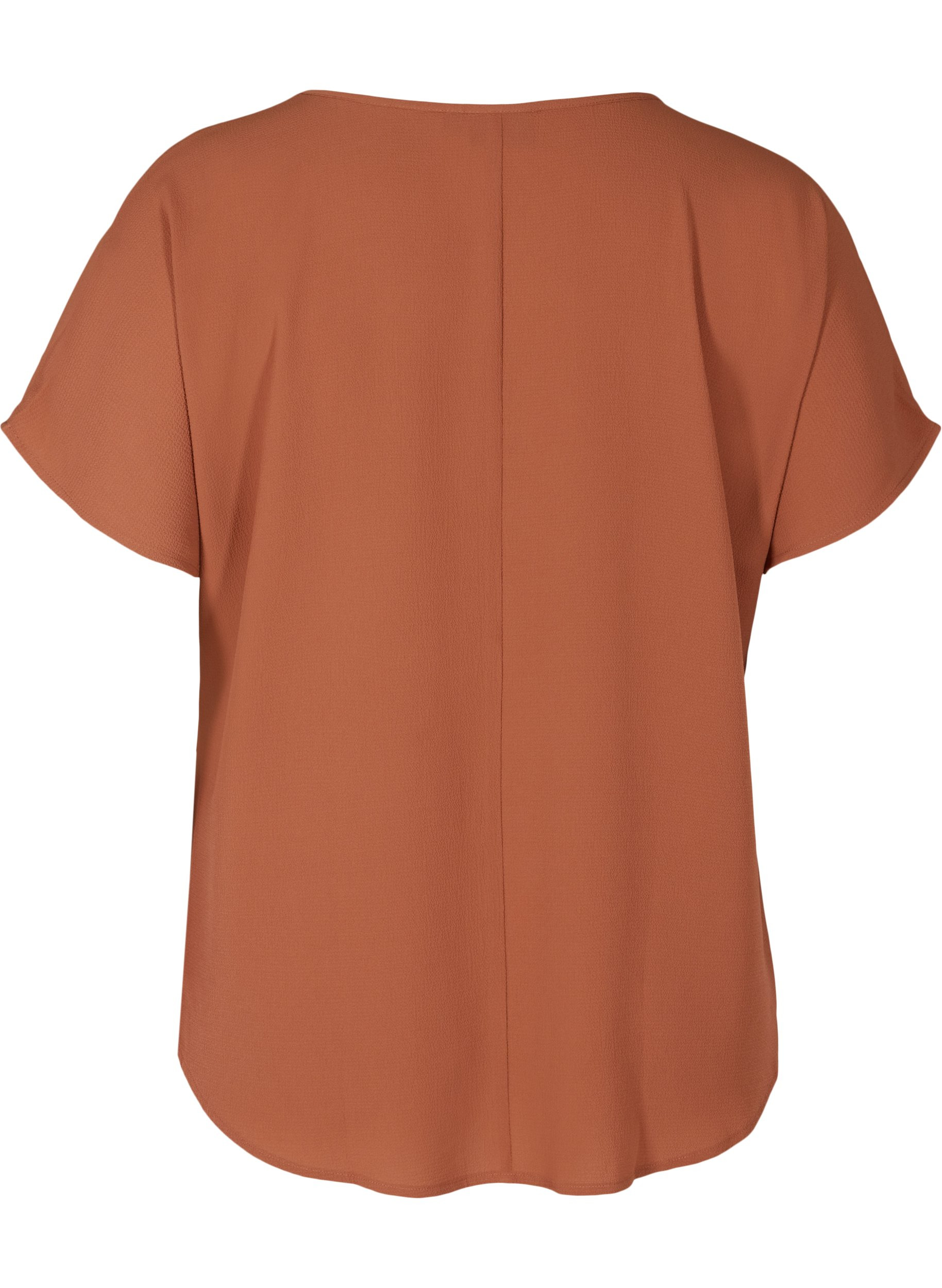 Bluse med korte ærmer og rund halsudskæring, Copper Brown, Packshot image number 1
