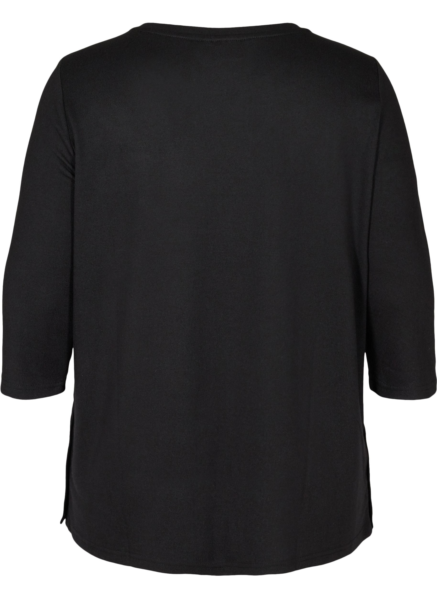 Bluse med 3/4 ærmer og knapper, Black, Packshot image number 1