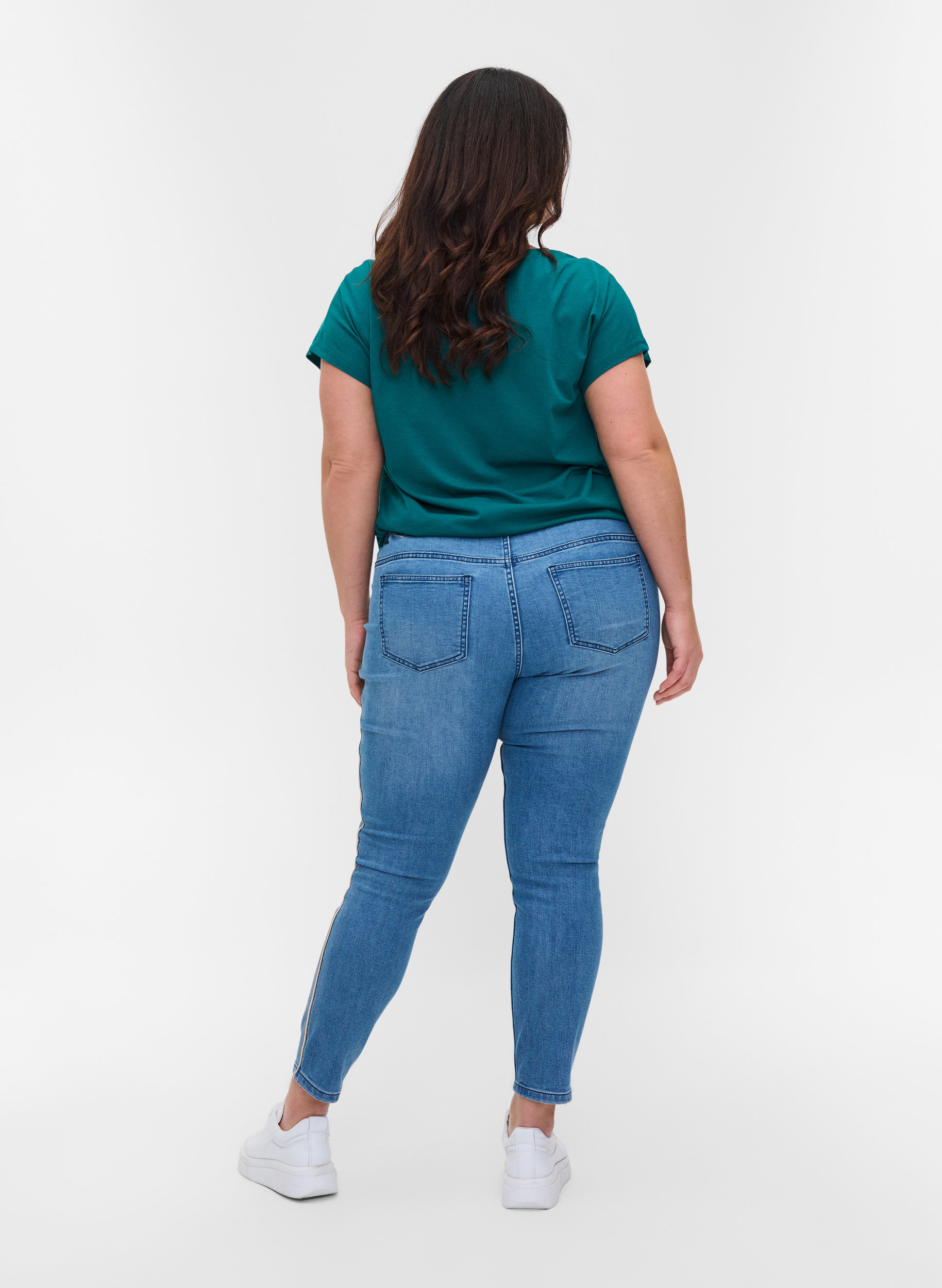 Cropped Sanna jeans med stribe i siden , Light blue denim, Model image number 1