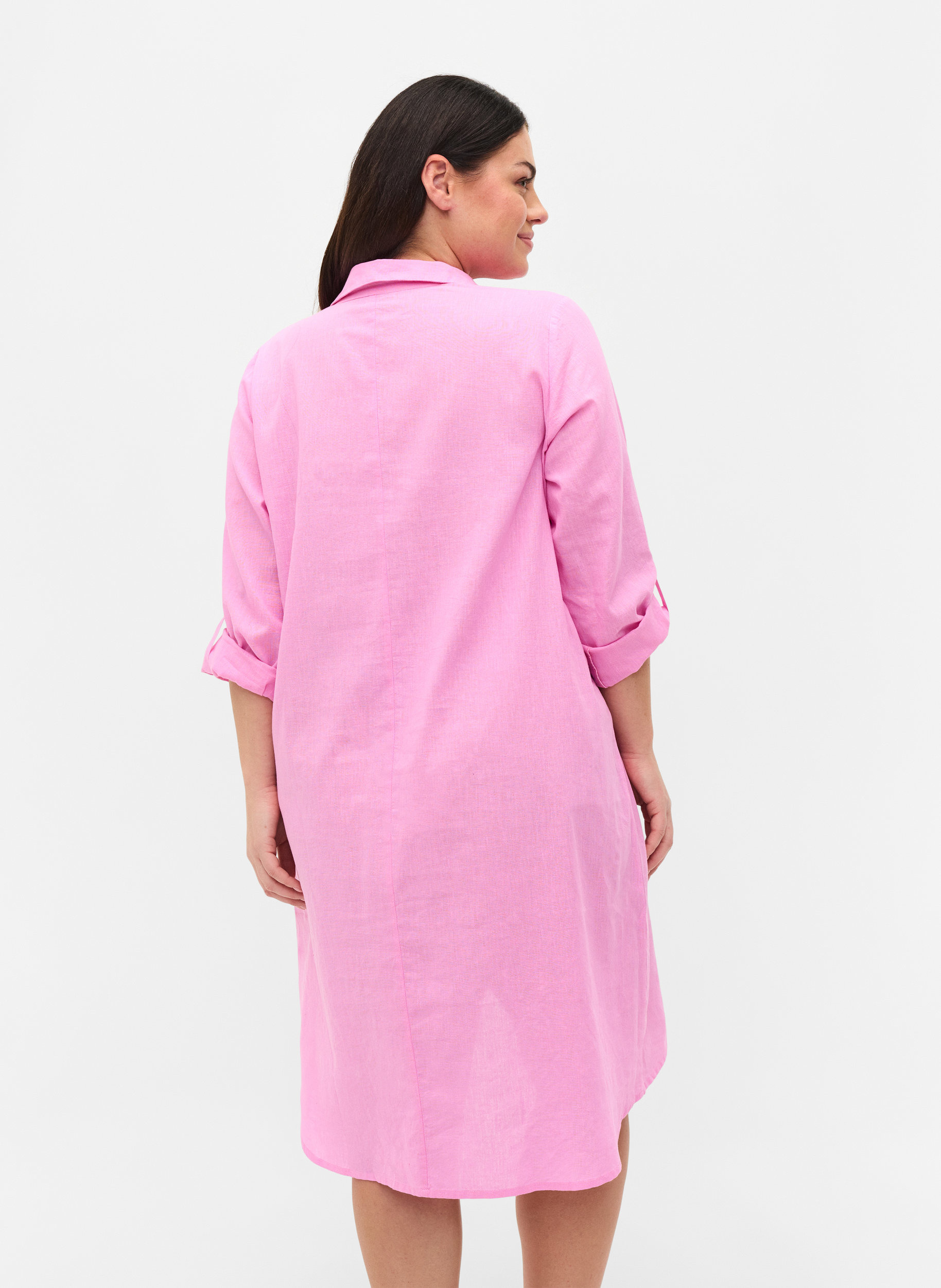 Kjole med v-udskæring og krave, Begonia Pink, Model