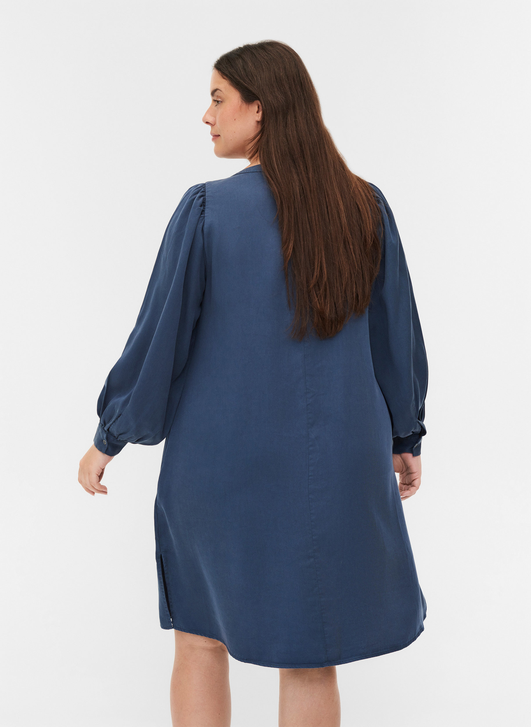 Kjole med lange pufærmer, Dark blue denim, Model image number 1