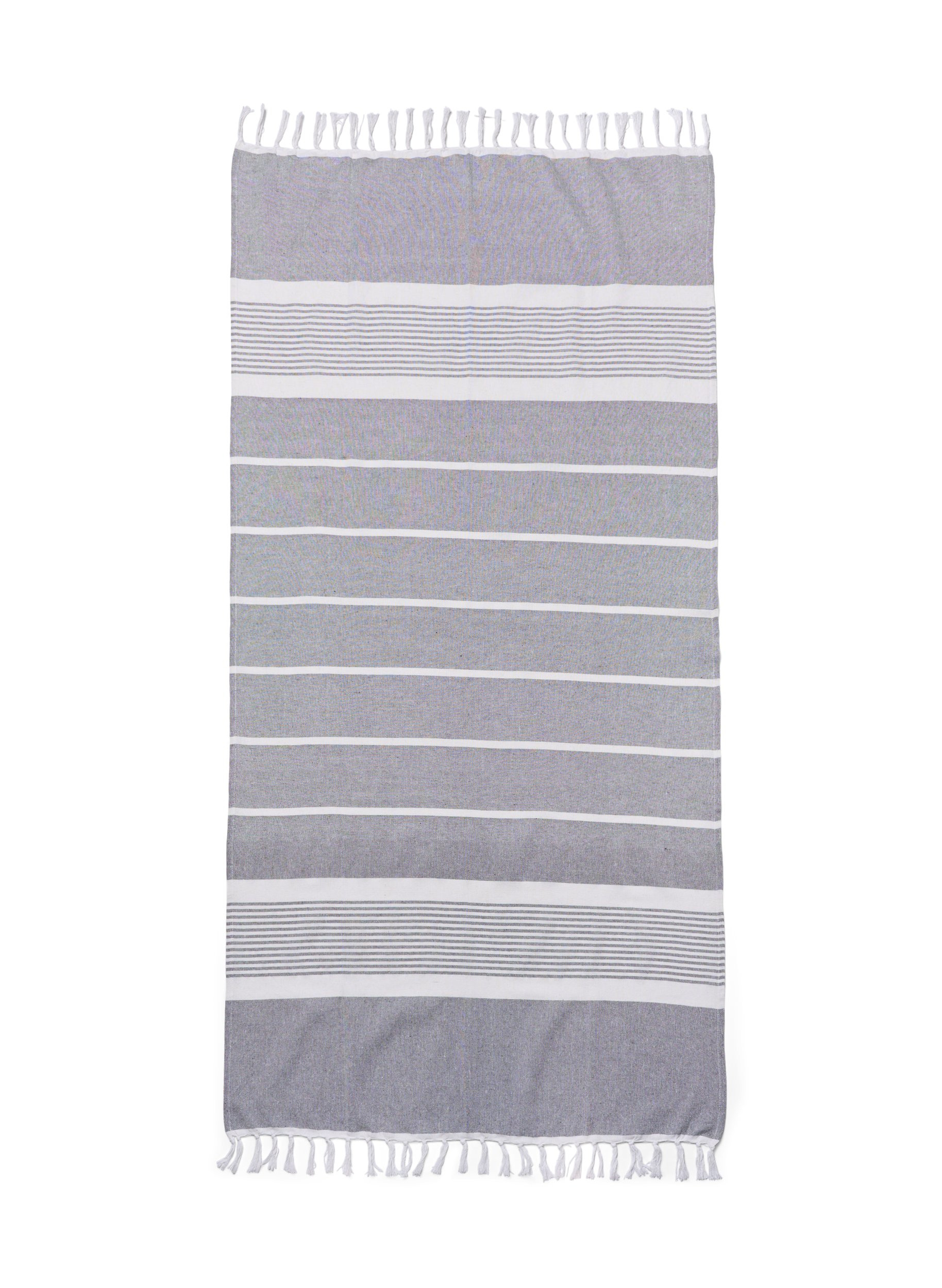 Stribet håndklæde med frynser, Medium Grey Melange, Packshot image number 1