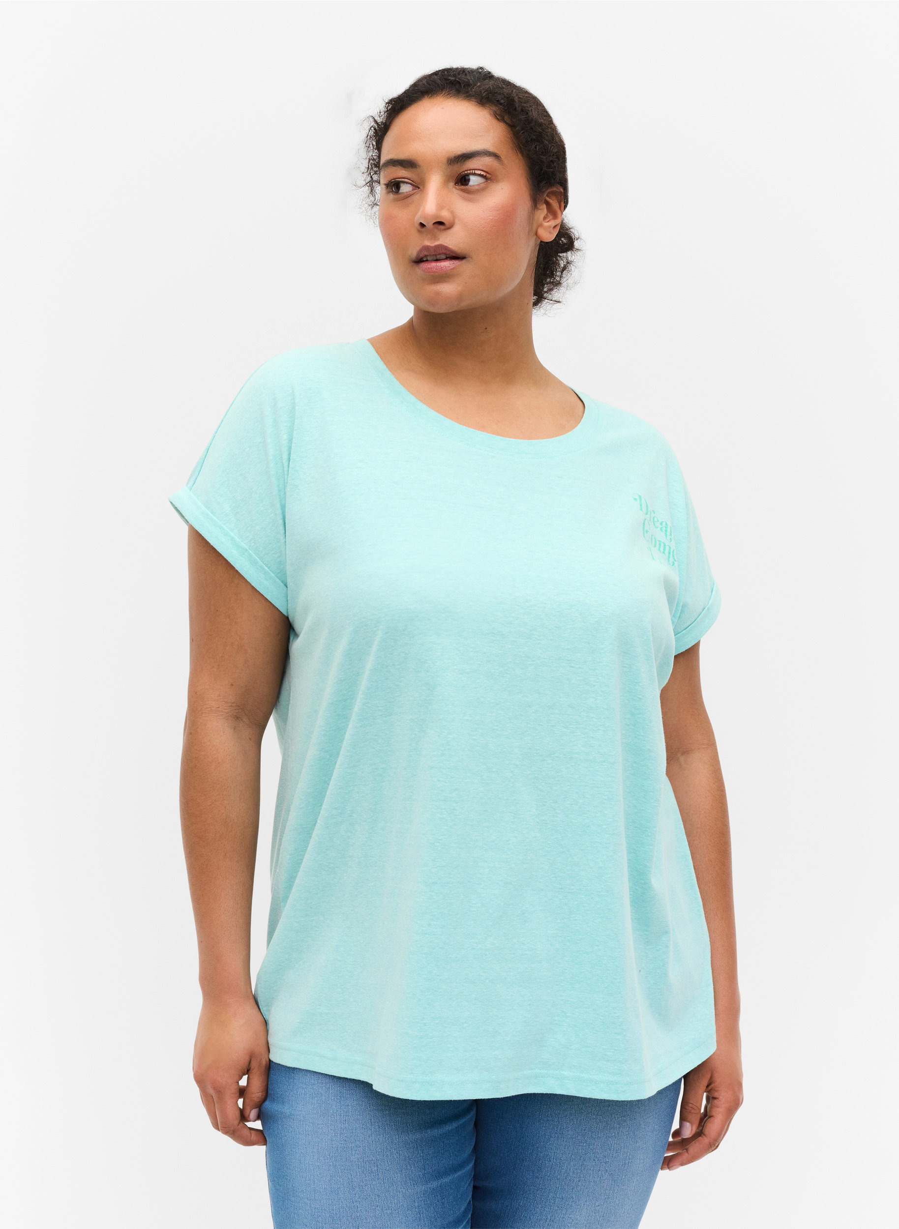 Meleret t-shirt i bomuld, Aqua Splash Melange, Model image number 0