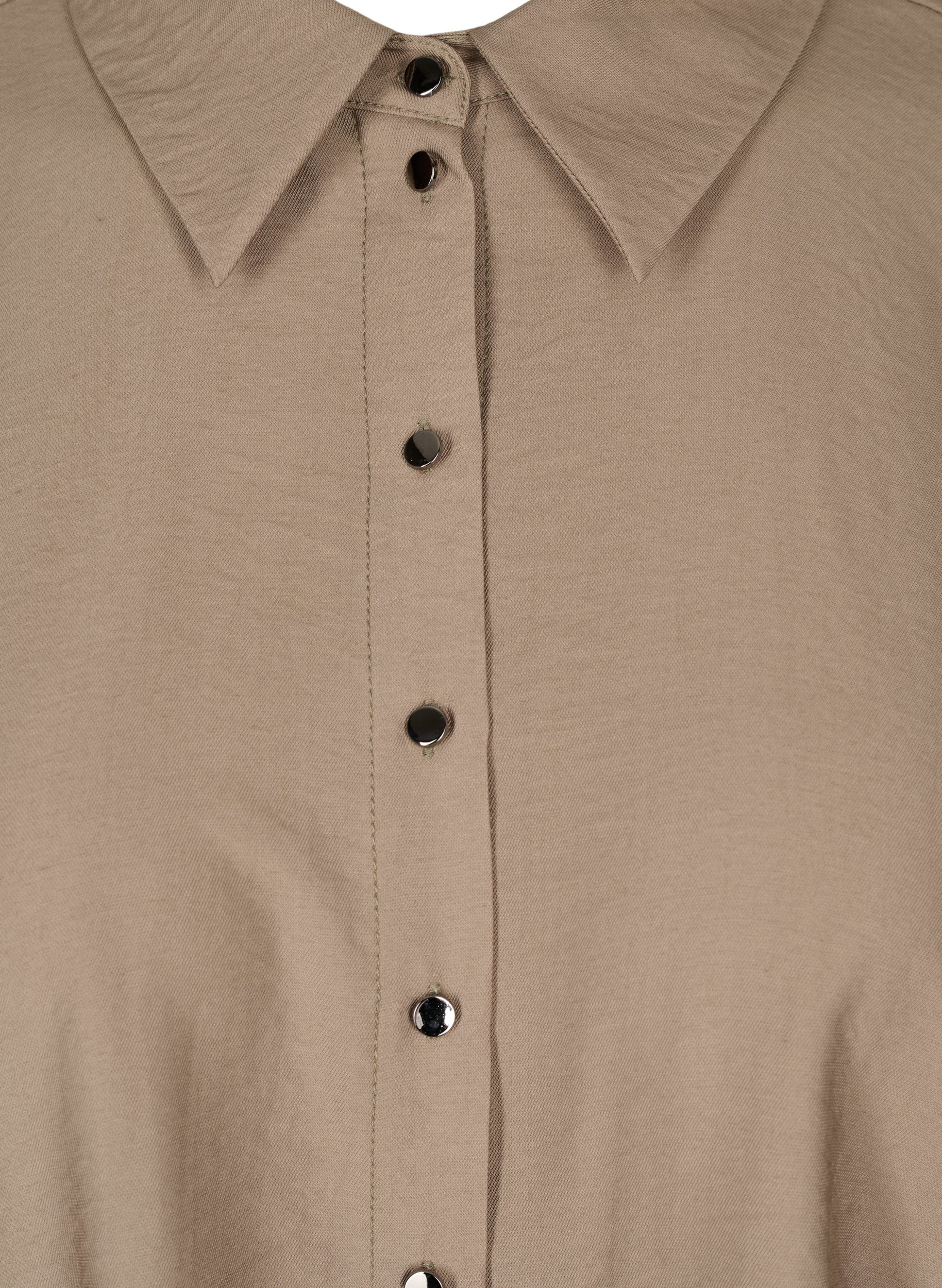Ensfarvet viskose skjorte med lange ærmer, Timber Wolf, Packshot image number 2