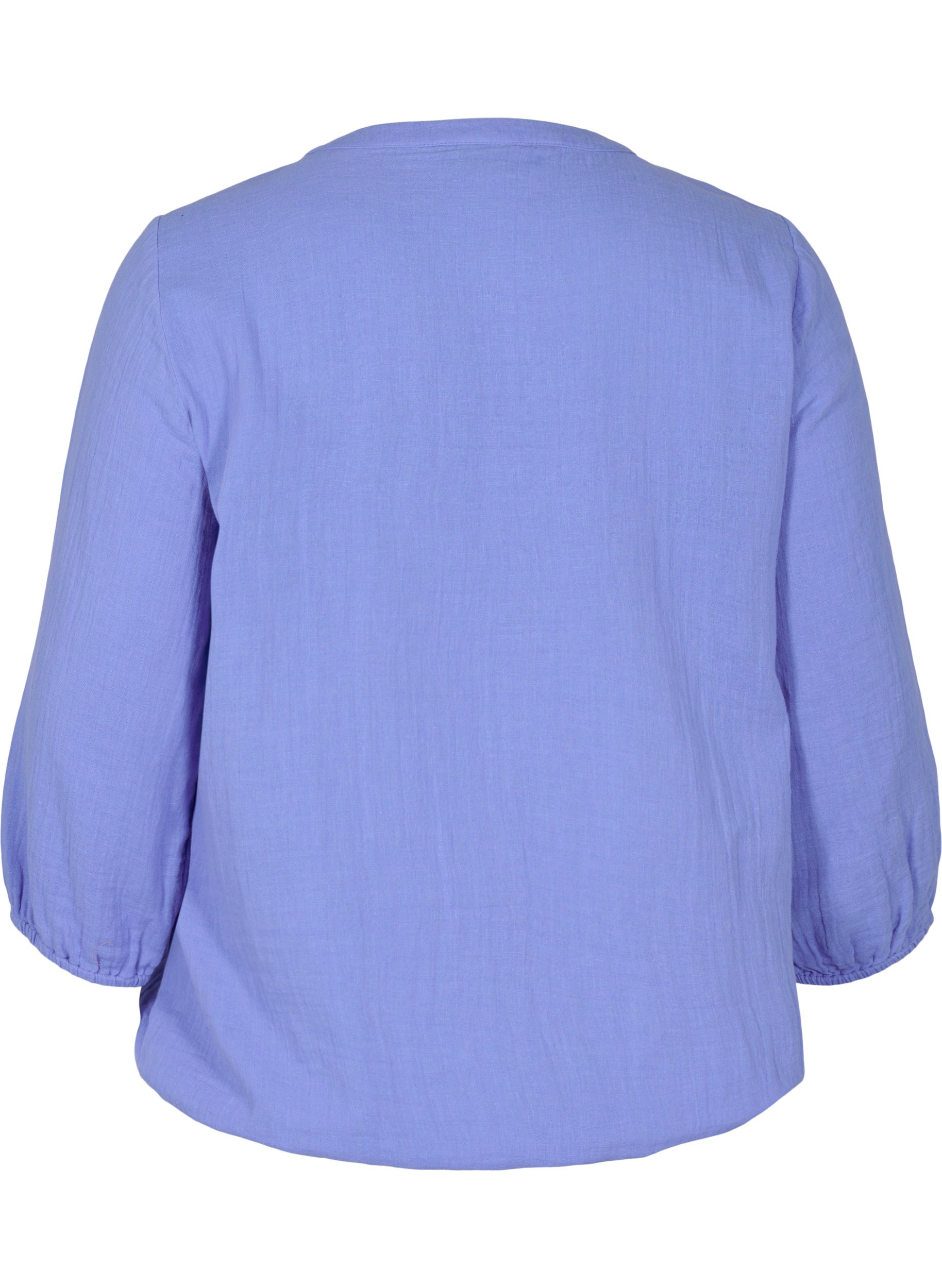 Bomulds bluse med knapper og 3/4 ærmer, Ultramarine, Packshot image number 1