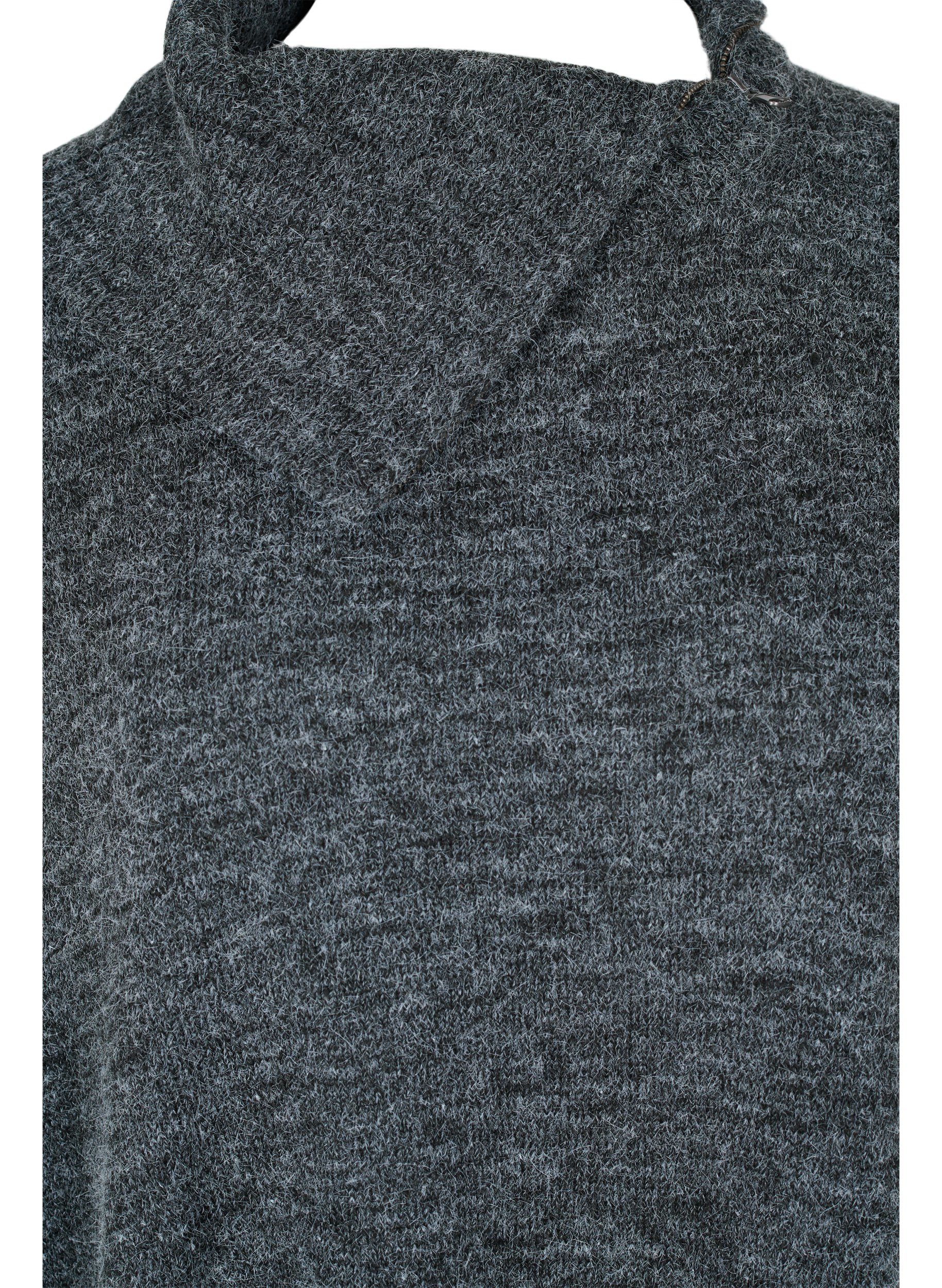 Kortærmet strik poncho med krave, Dark Grey Melange, Packshot image number 2