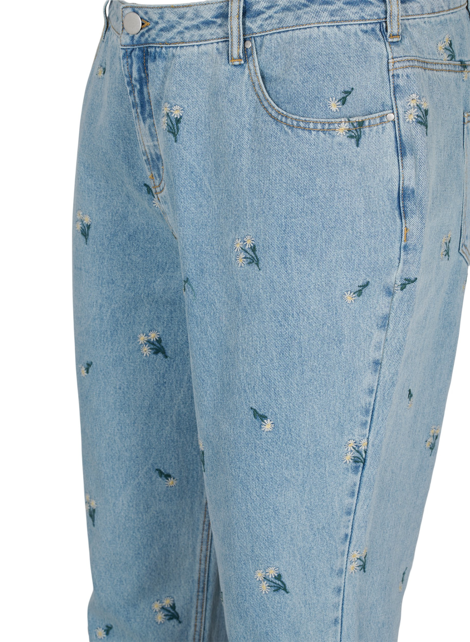 Mille mom fit jeans med blomster broderi, Blue w. Small Flower, Packshot image number 2