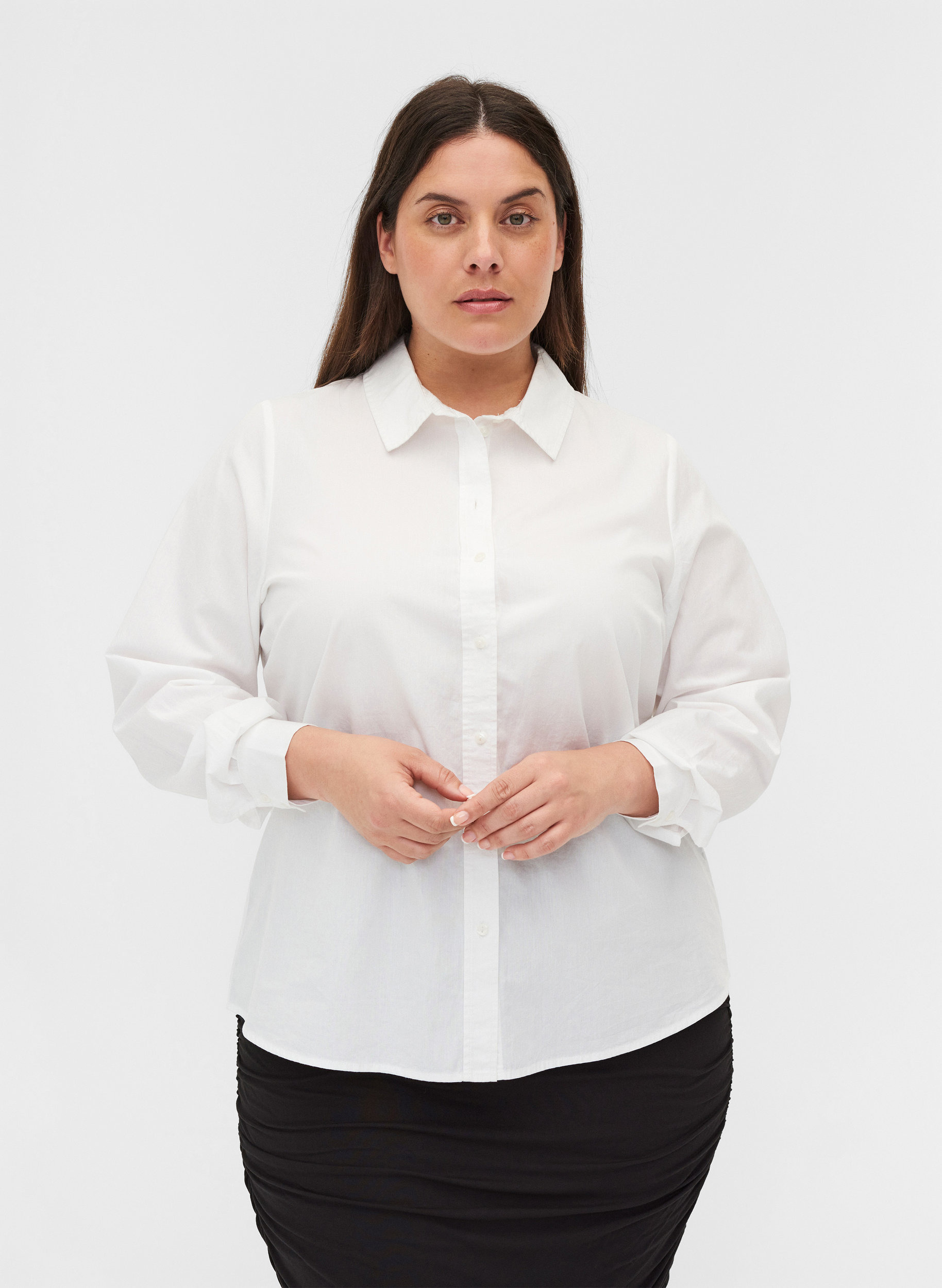 Økologisk bomulds skjorte med krave og knapper, White, Model