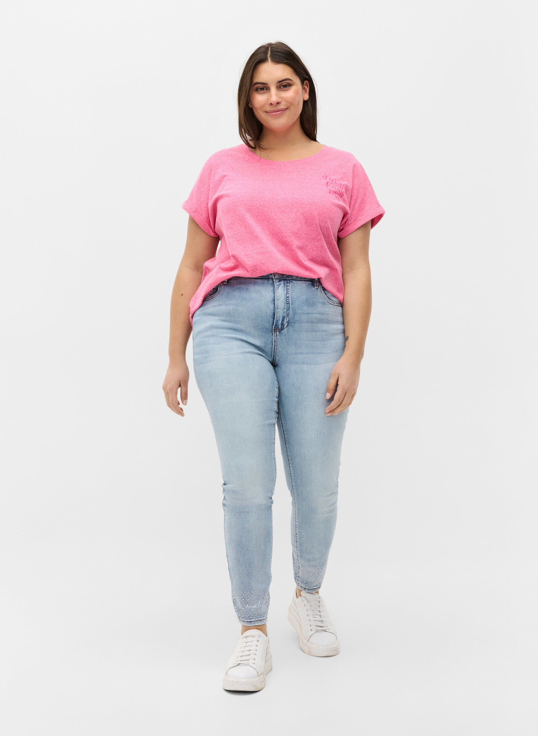 Meleret t-shirt i bomuld, Fandango Pink Mel, Model image number 2