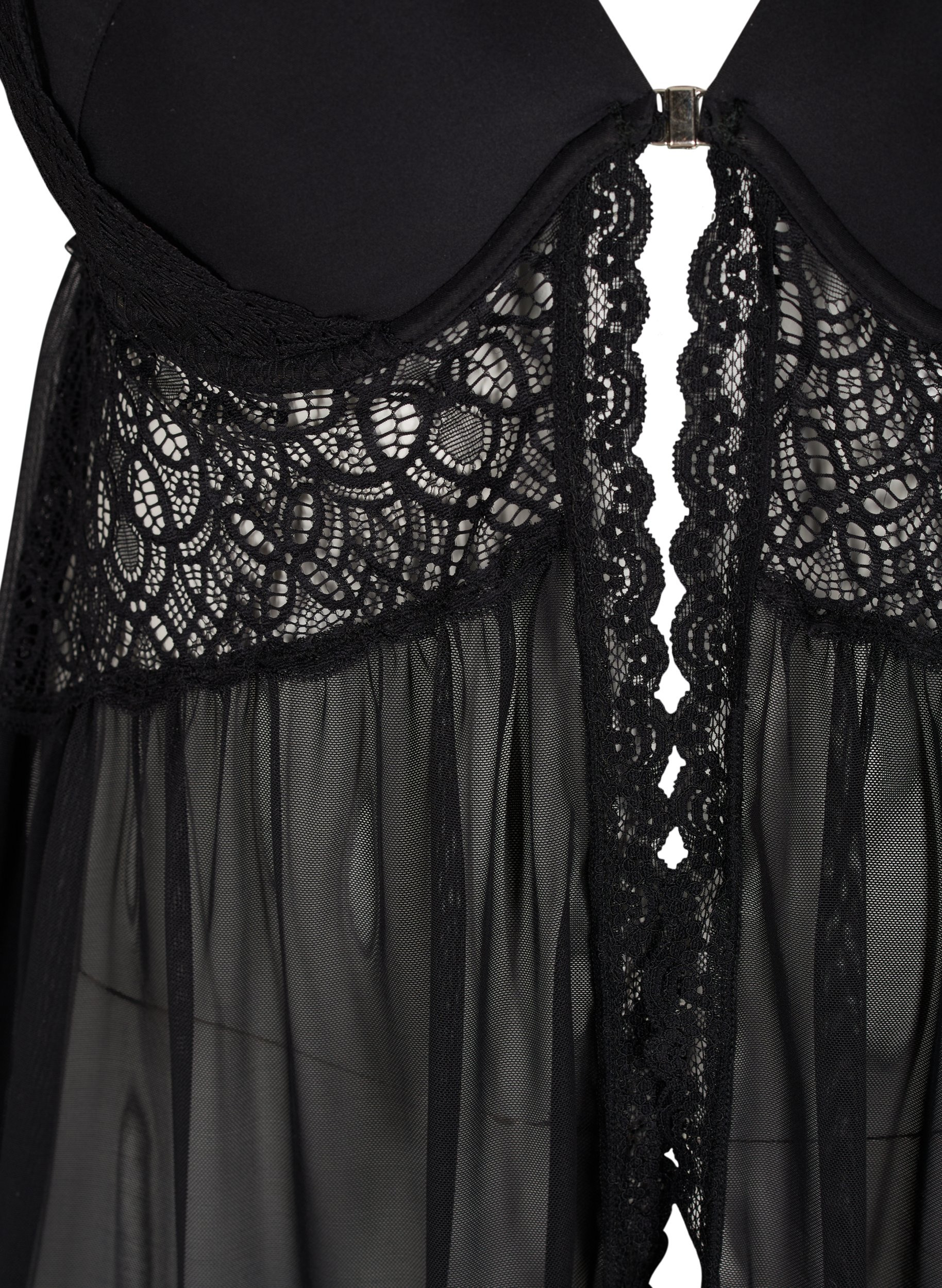 Natkjole med blonder og formstøbte skåle, Black, Packshot image number 2