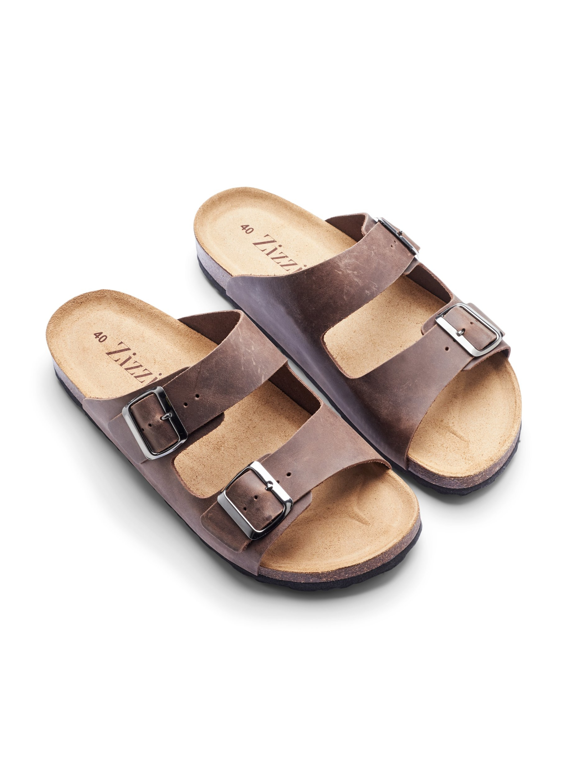 Læder sandaler med bred pasform , Brown, Packshot image number 3