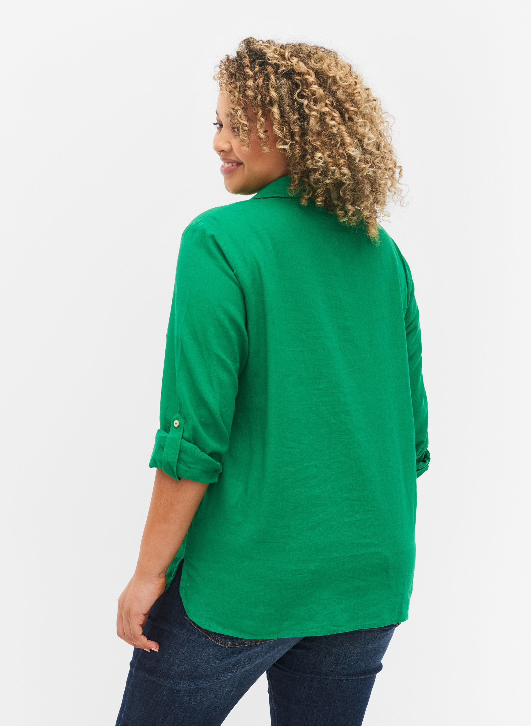 Bluse med 3/4 ærmer og knapper, Jolly Green, Model
