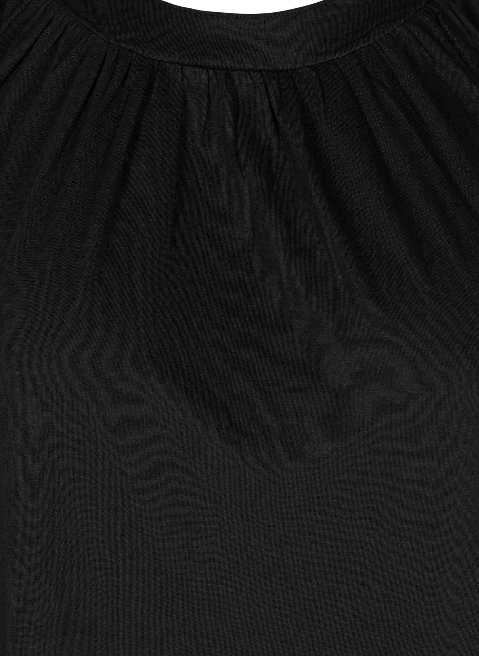Ensfarvet bluse med 2/4 ærmer, Black, Packshot image number 2