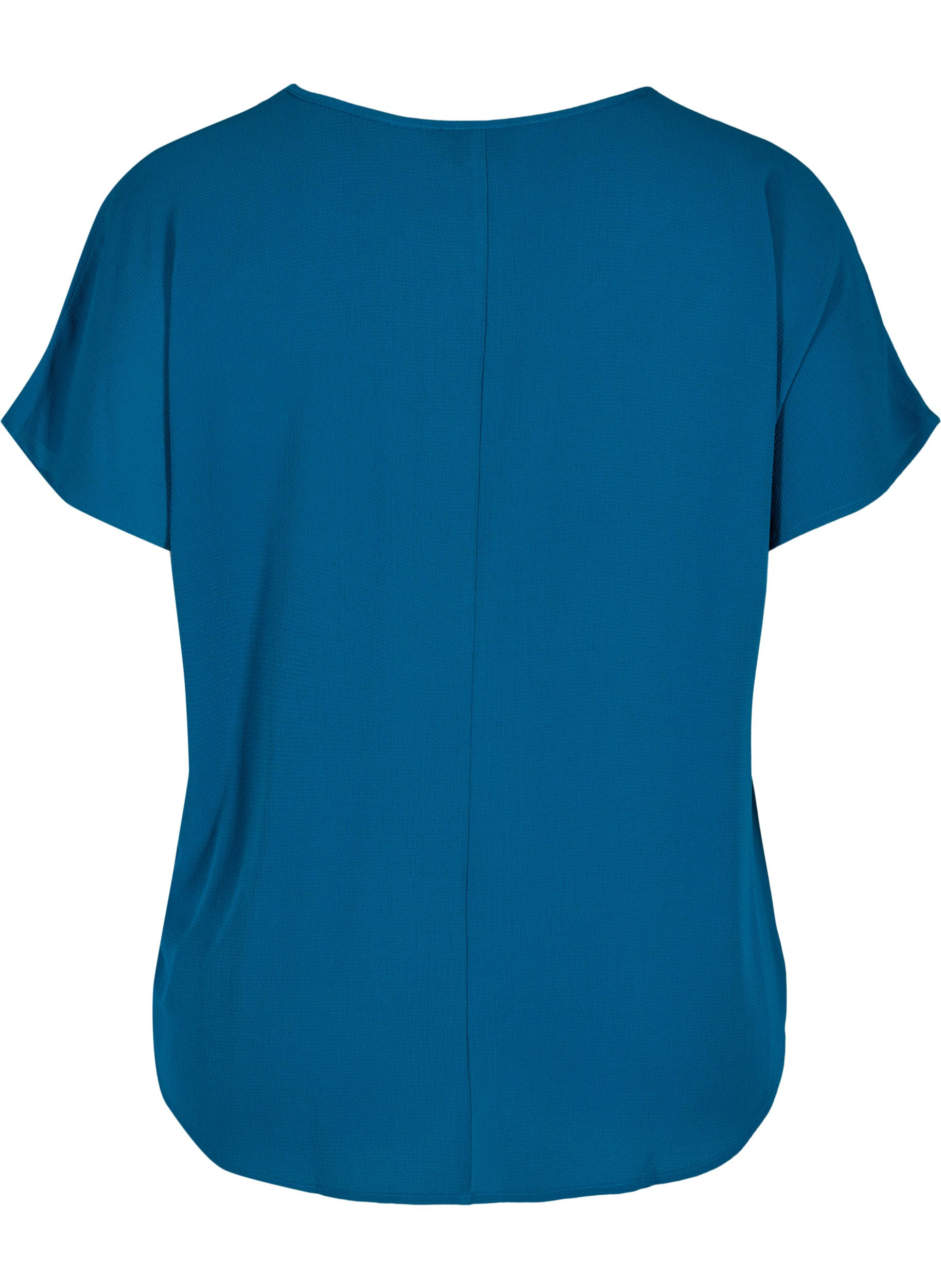 Bluse med korte ærmer og rund halsudskæring, Poseidon, Packshot image number 1