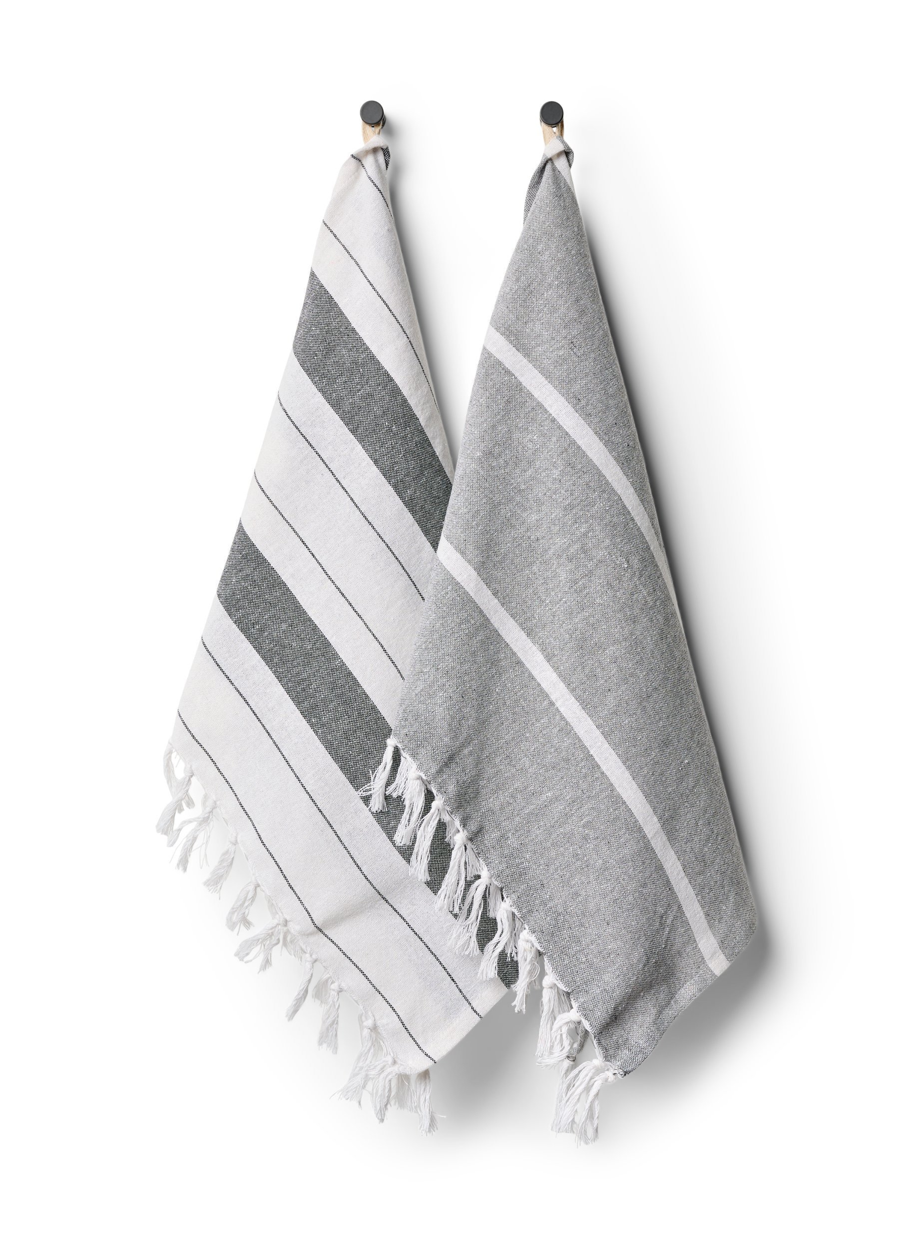 2-pak stribet håndklæde med frynser, 2-Pack Grey, Packshot image number 0