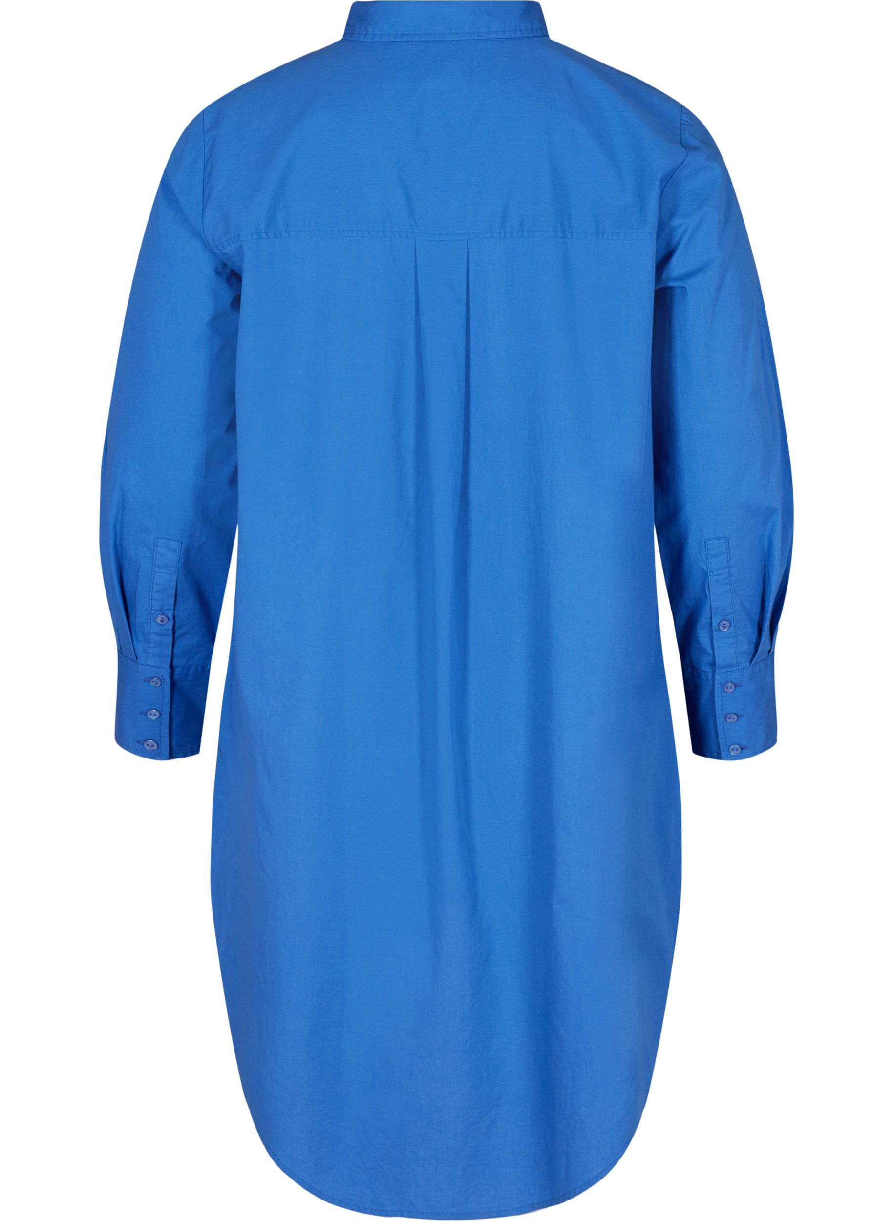 Lang bomulds skjorte med brystlomme, Dazzling Blue, Packshot image number 1