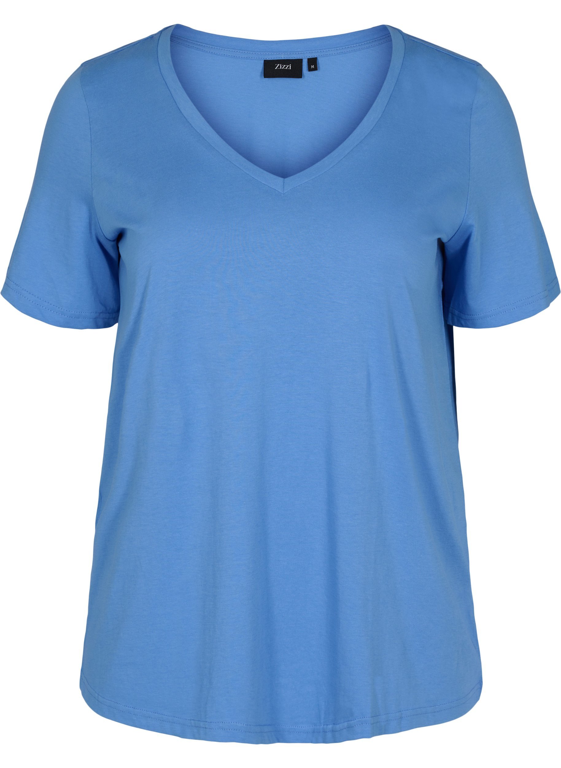 T-shirt i økologisk bomuld med v-udskæring, Ultramarine, Packshot image number 0