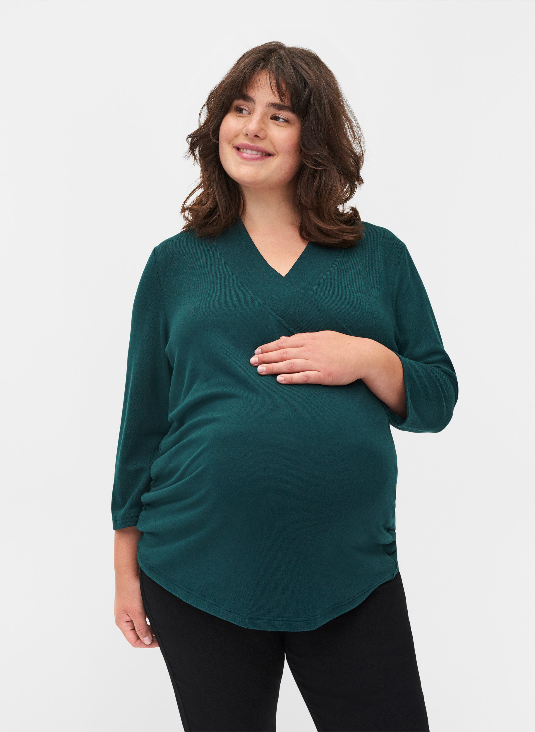 Graviditets bluse med 3/4 ærmer og v-udskæring, Ponderosa Pine, Model