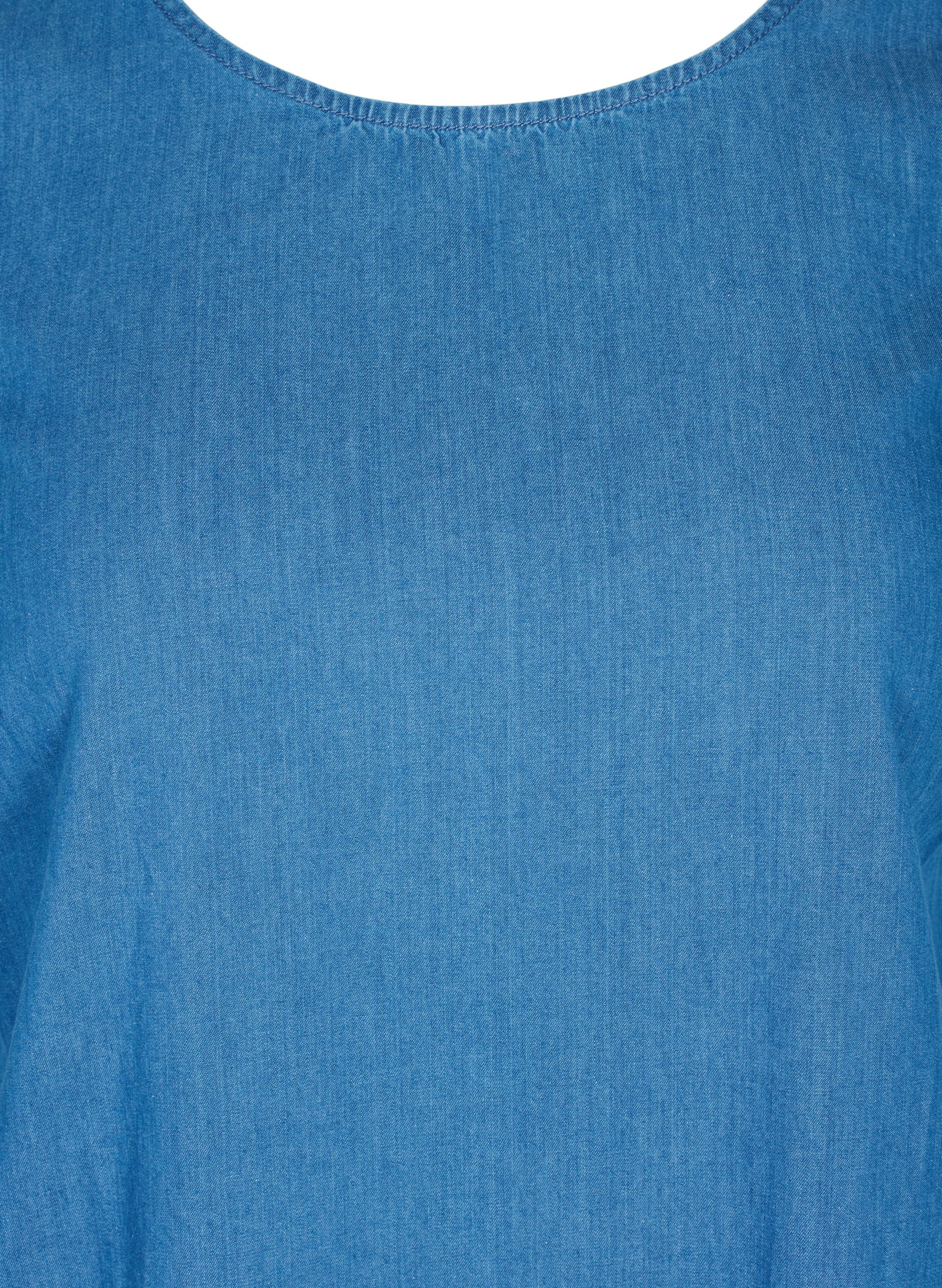 Kortærmet denimkjole i bomuld, Blue denim, Packshot image number 2