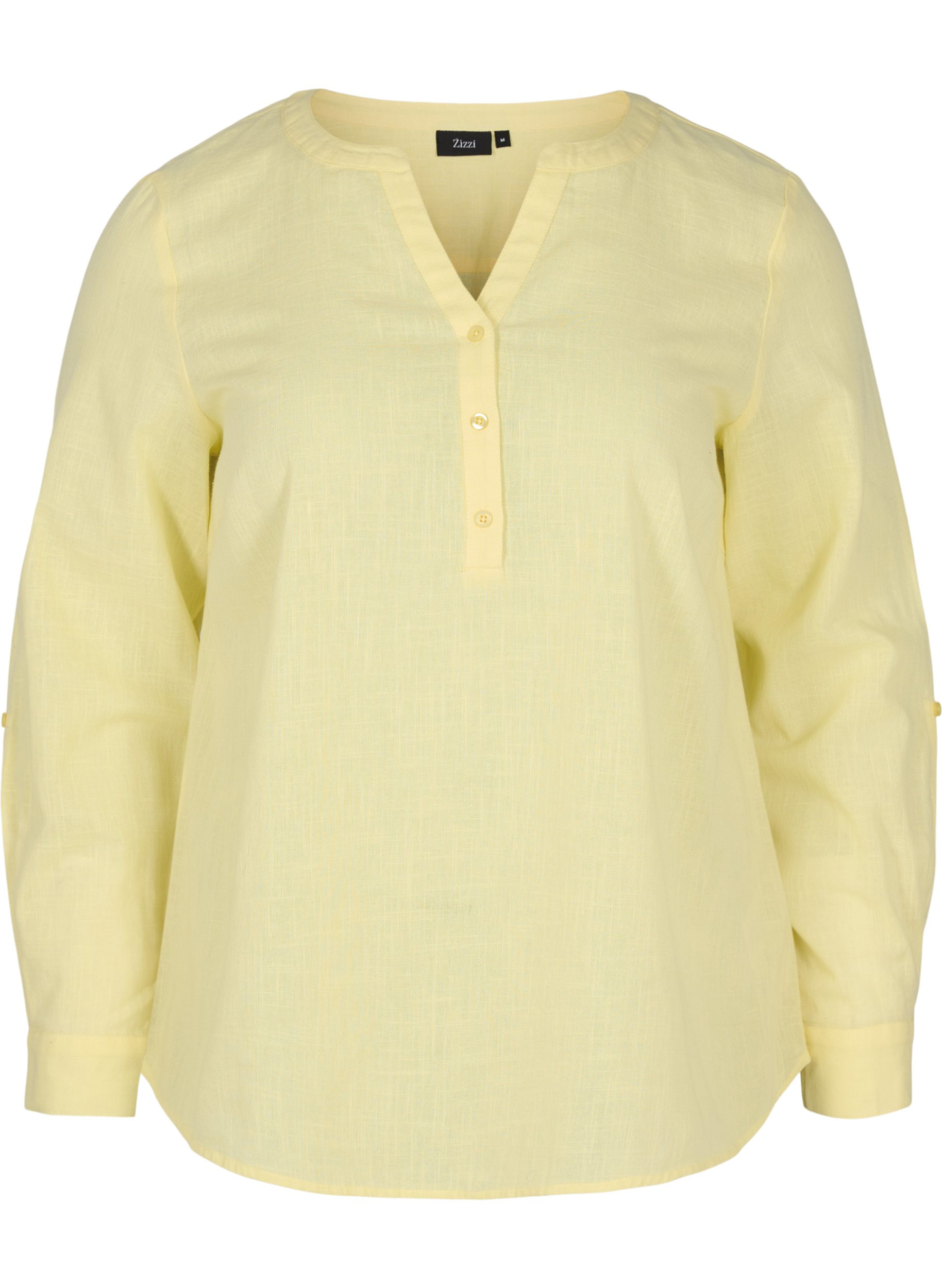 Skjortebluse i bomuld med v-udskæring, Yellow, Packshot image number 0