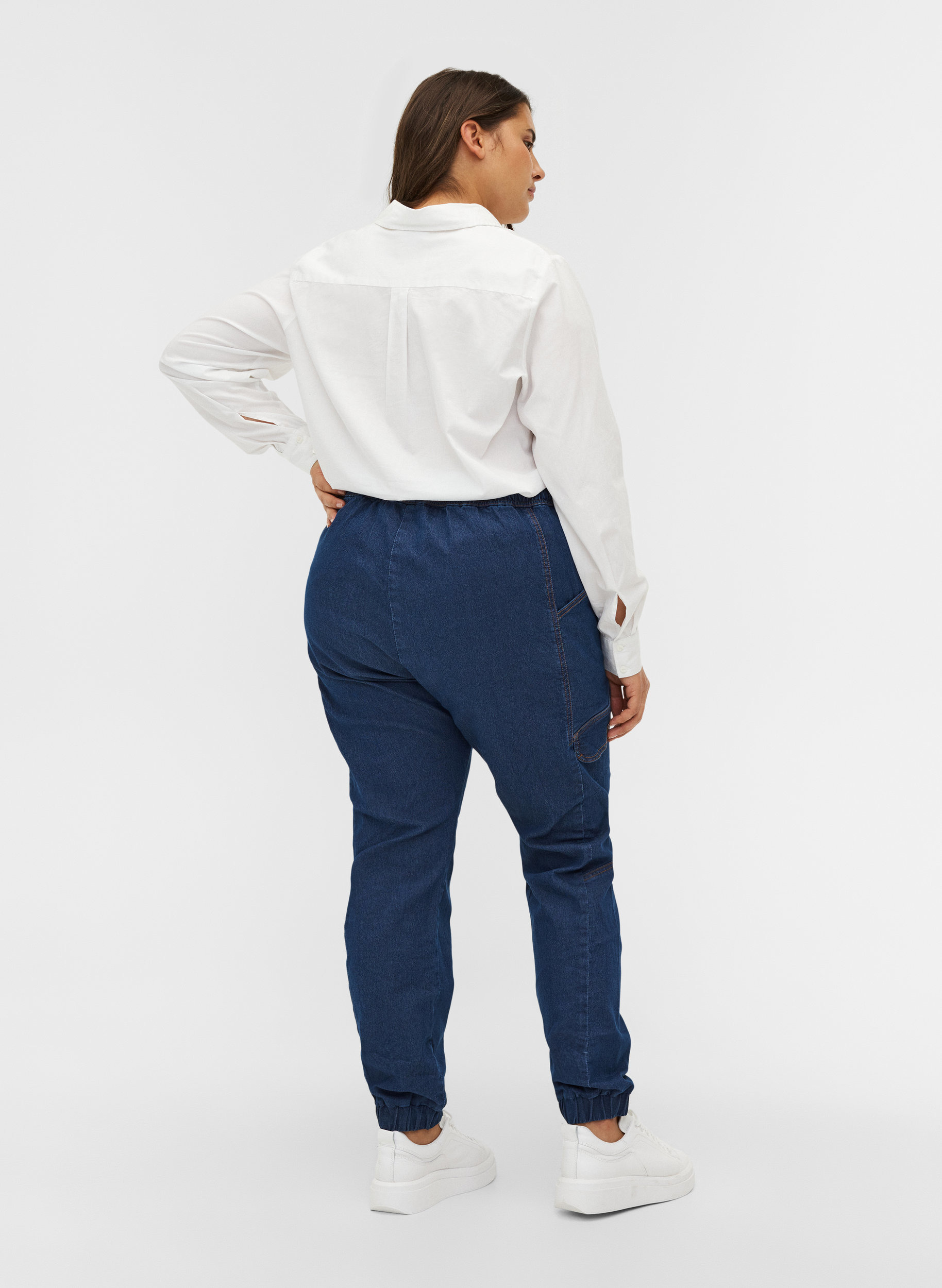 Løse jeans med snøre, Medium Blue, Model image number 1
