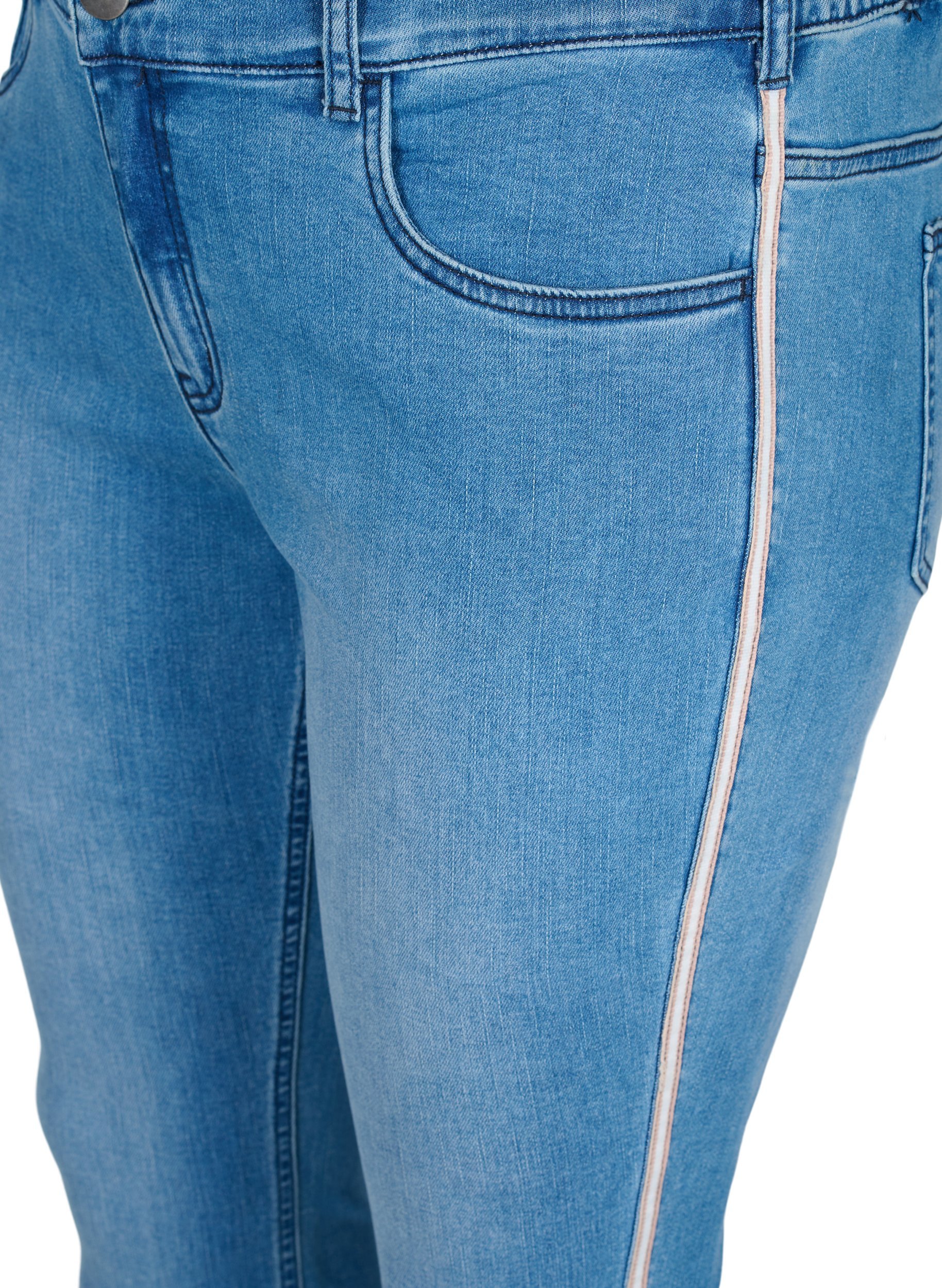 Cropped Sanna jeans med stribe i siden , Light blue denim, Packshot image number 2