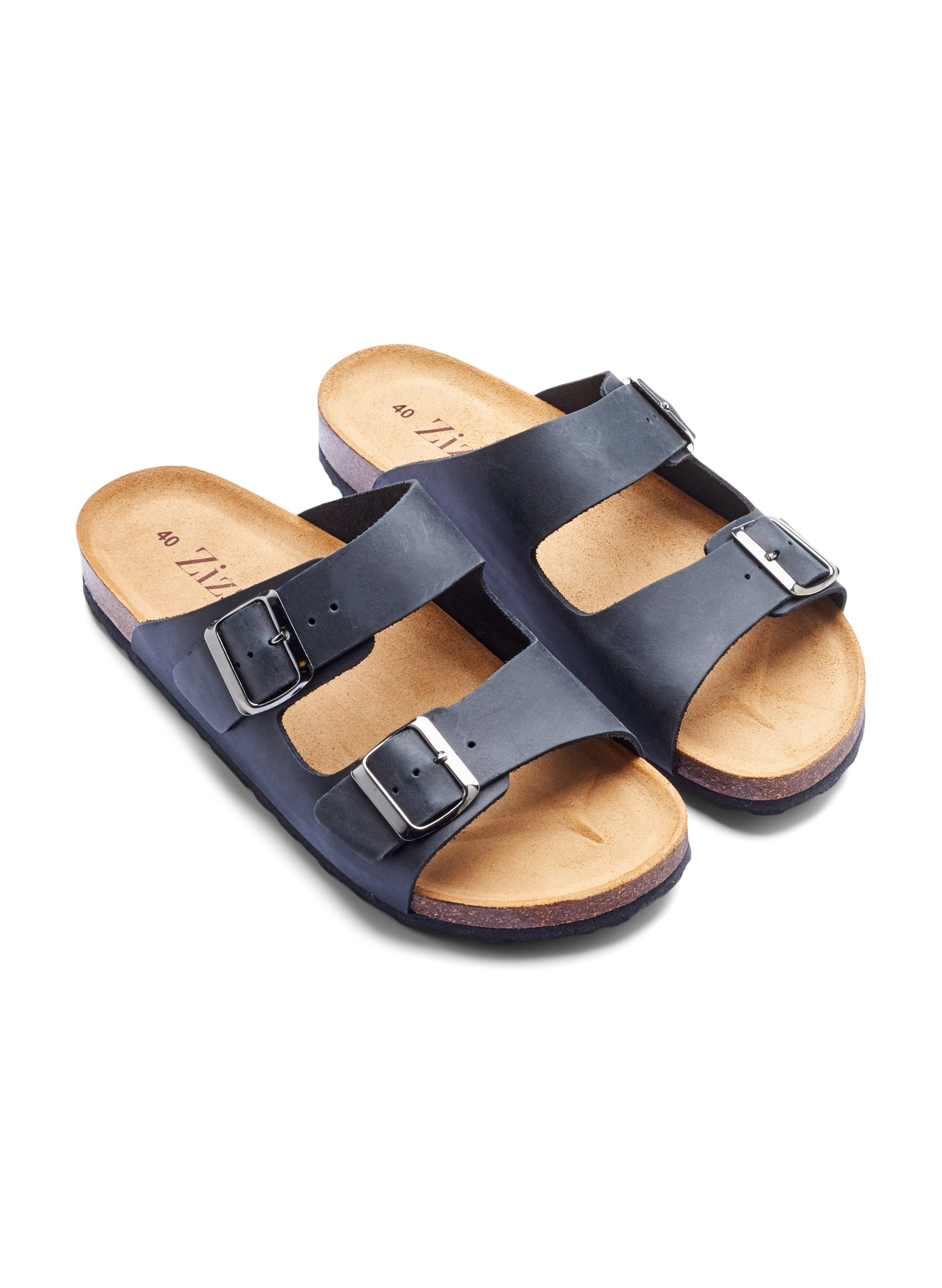 Læder sandaler med bred pasform , Black, Packshot image number 3
