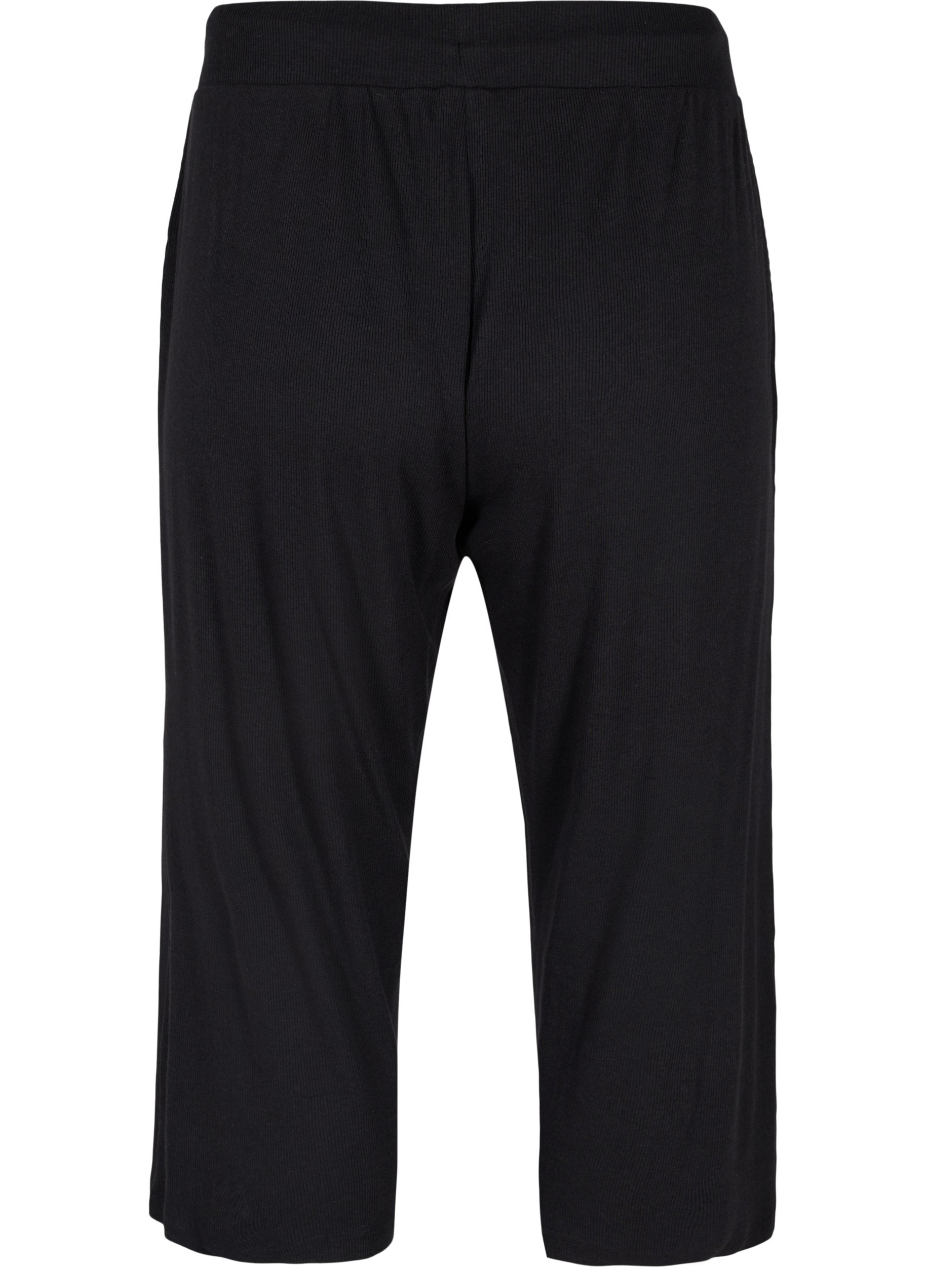 Løse culotte bukser i ribkvalitet, Black, Packshot image number 1