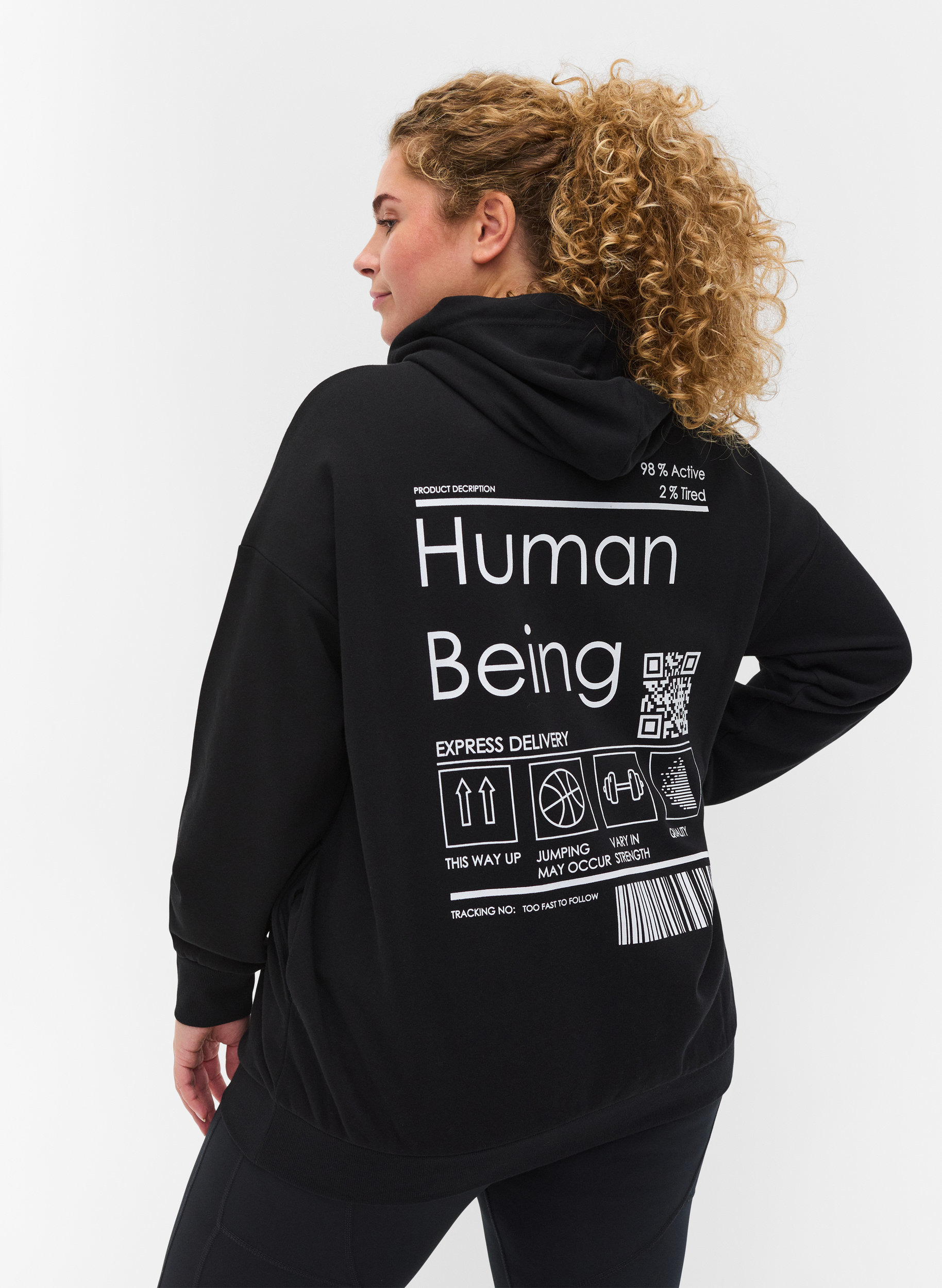 Sweat cardigan med hætte og print, Black Human, Model image number 1