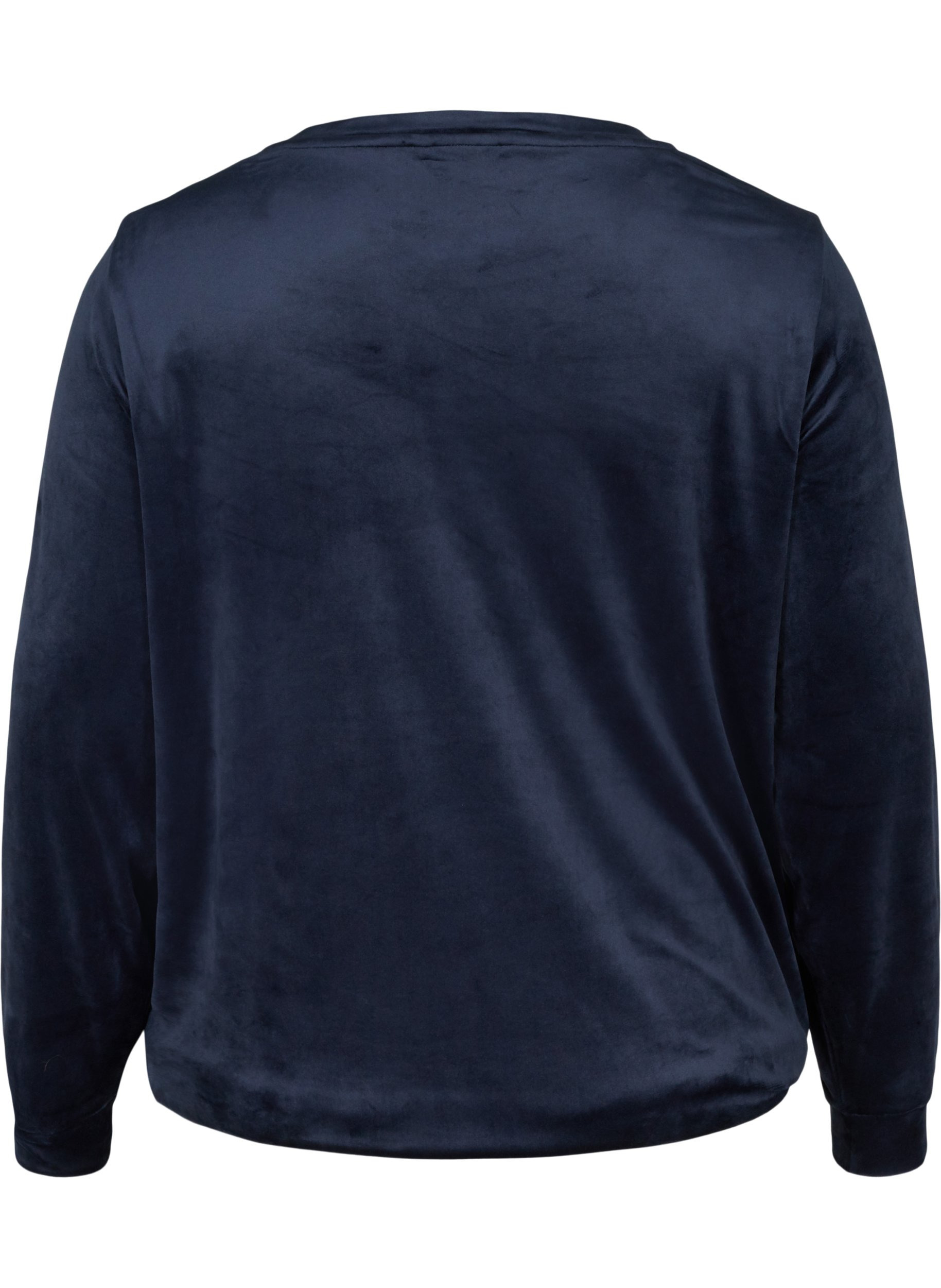 Langærmet velour bluse med bindedetalje, Navy Blazer, Packshot image number 1