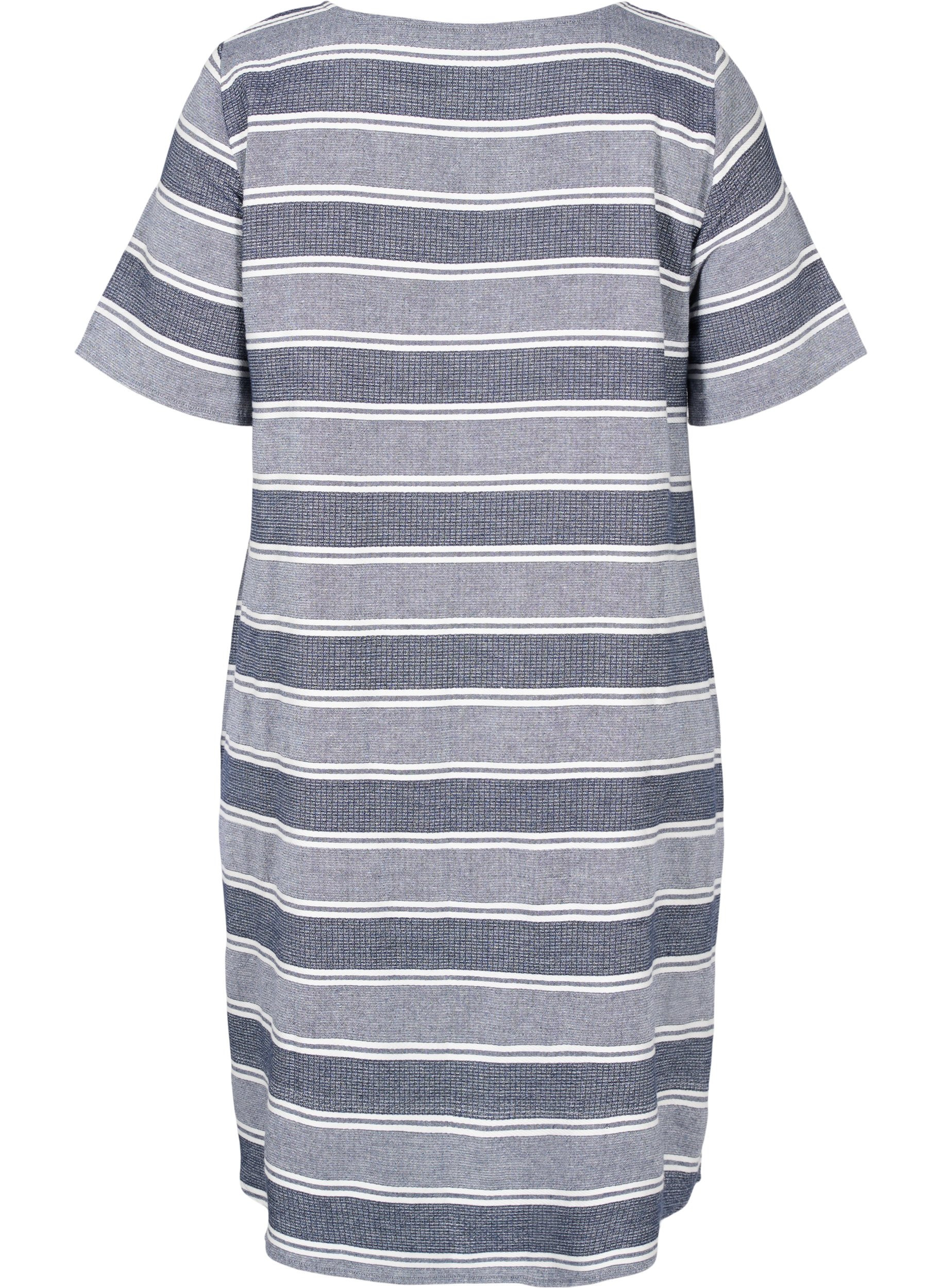 Stribet kjole med korte ærmer, Blue Stripe, Packshot image number 1