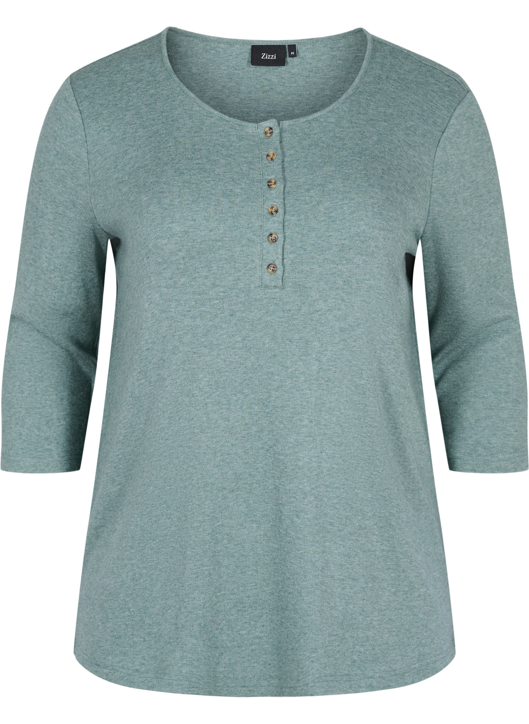 Meleret bluse med knapper og 3/4 ærmer , Green Melange, Packshot image number 0