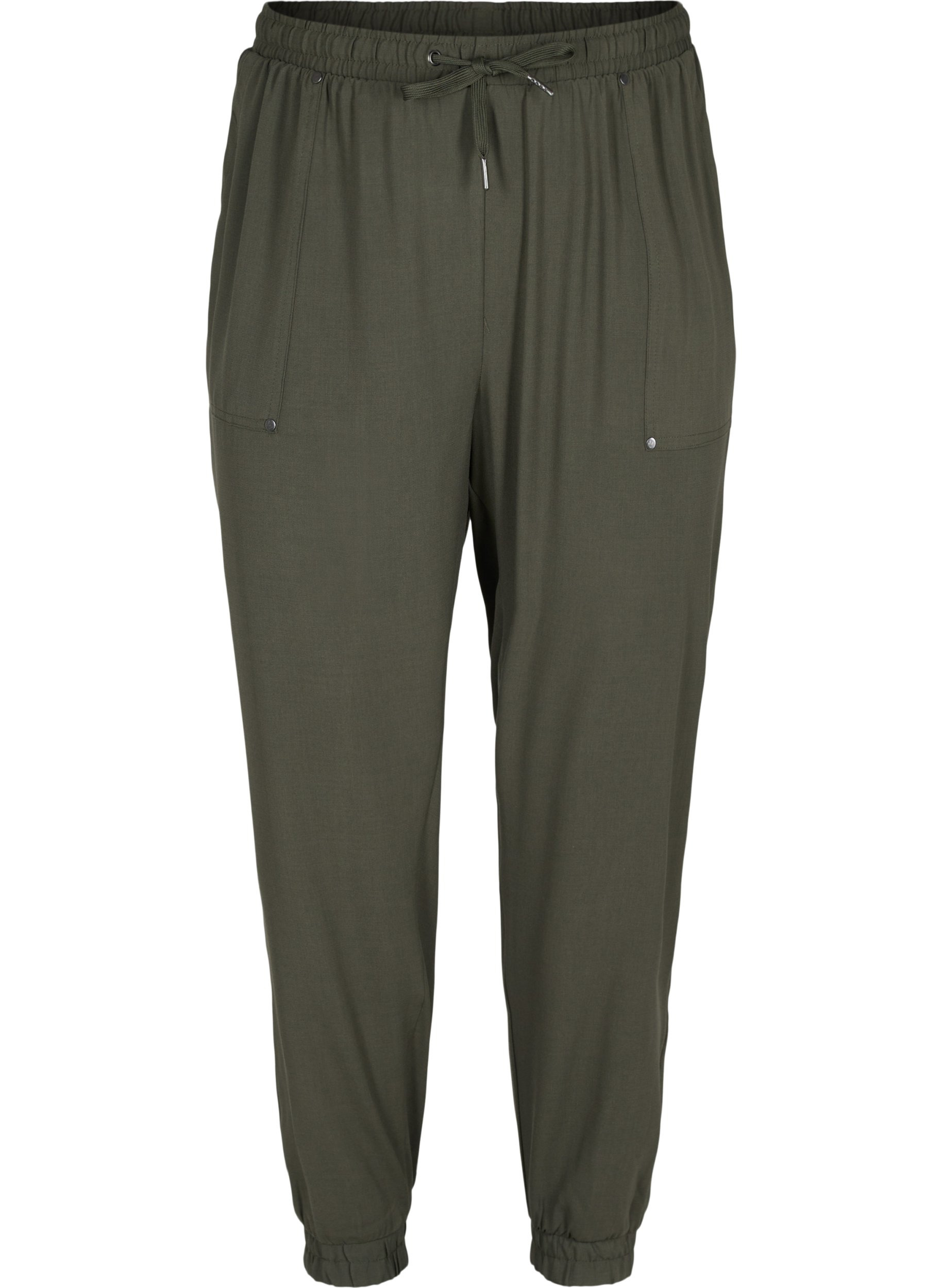 Bukser med lommer og elastikkant , Dark Olive, Packshot image number 0
