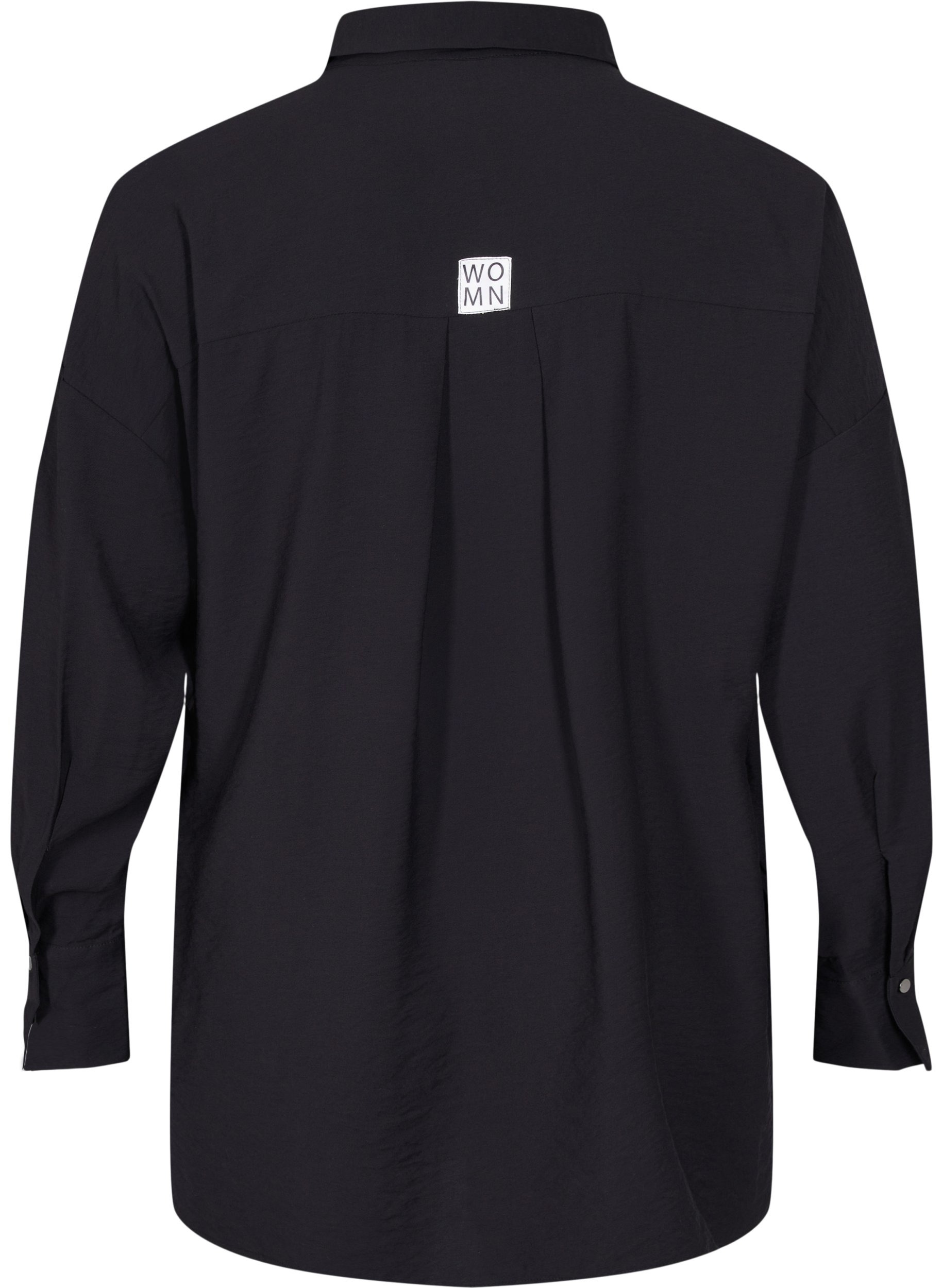 Ensfarvet viskose skjorte med lange ærmer, Black, Packshot image number 1