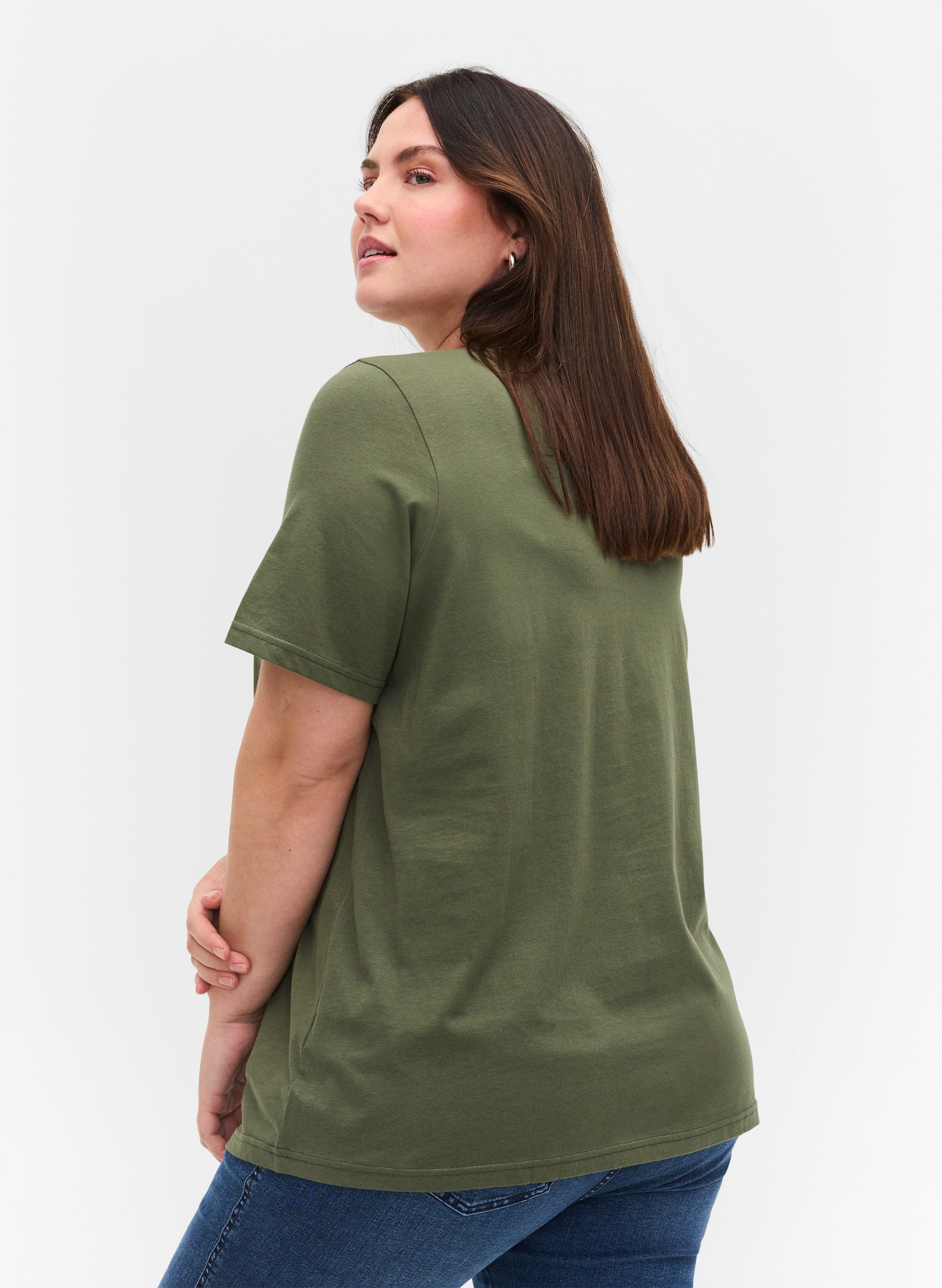 T-shirt i økologisk bomuld med v-udskæring, Thyme, Model image number 1