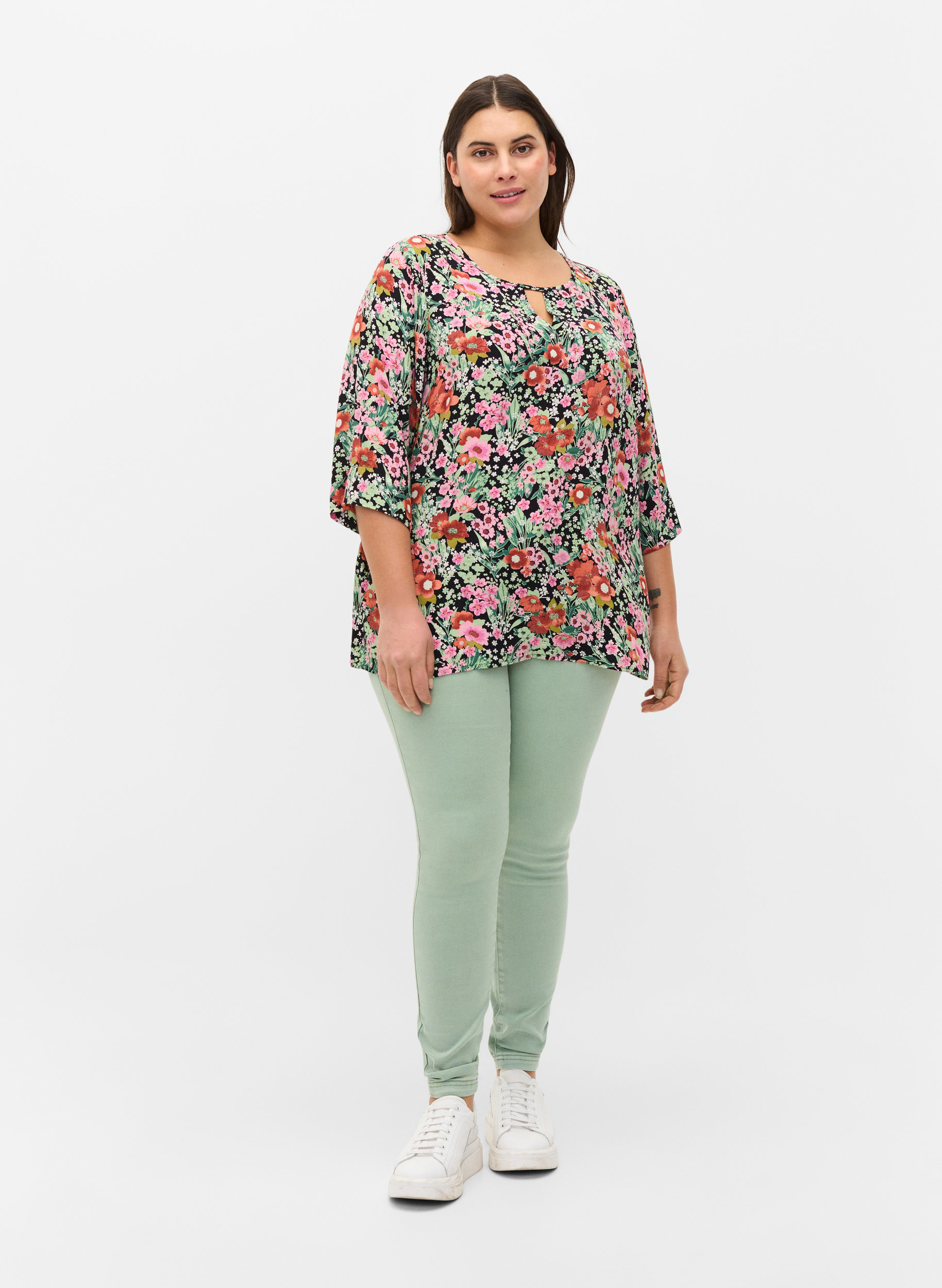 Super slim Amy jeans med høj talje, Frosty Green, Model image number 0